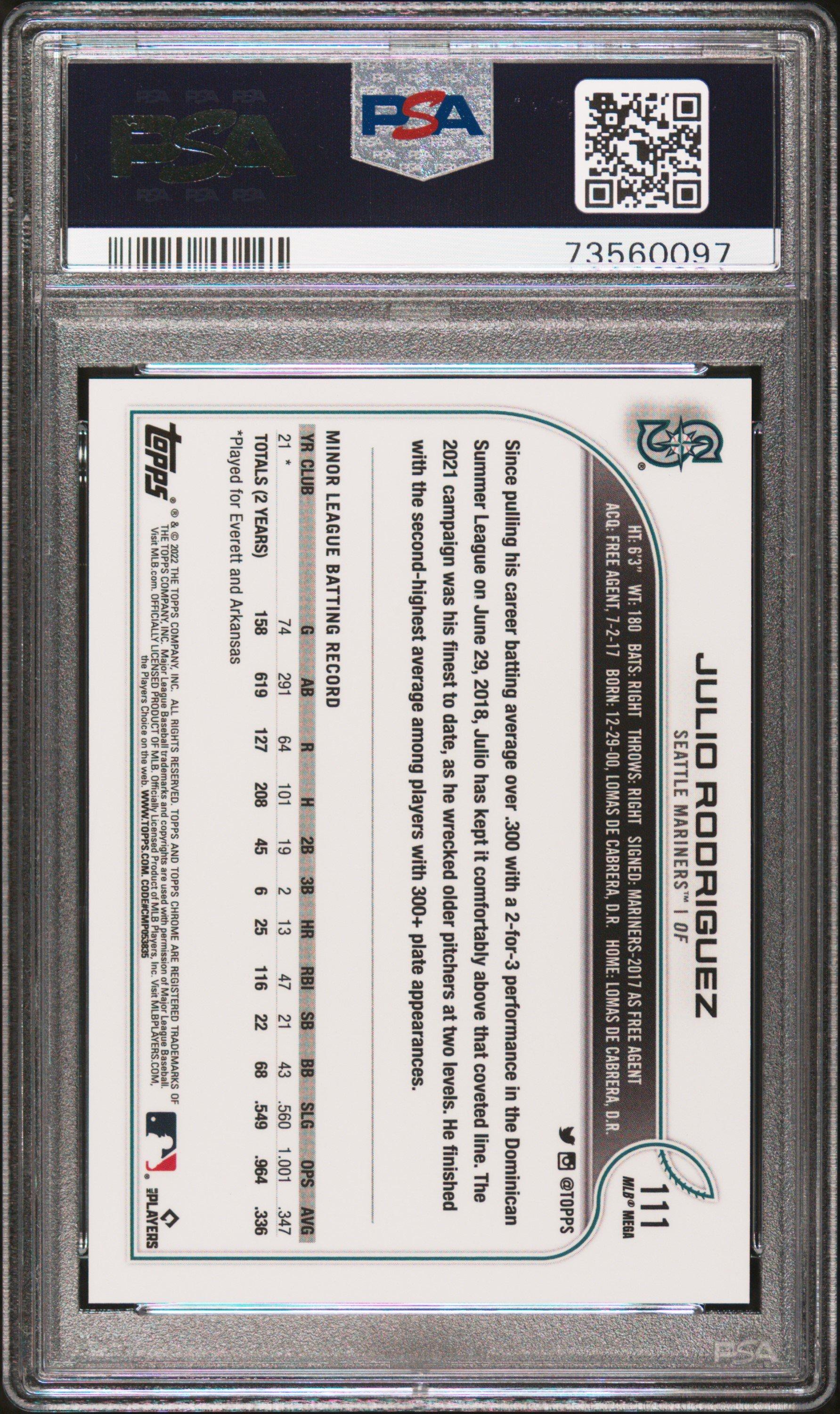 2022 Topps Chrome Logofractor Edition 111 Julio Rodriguez Sp PSA 9