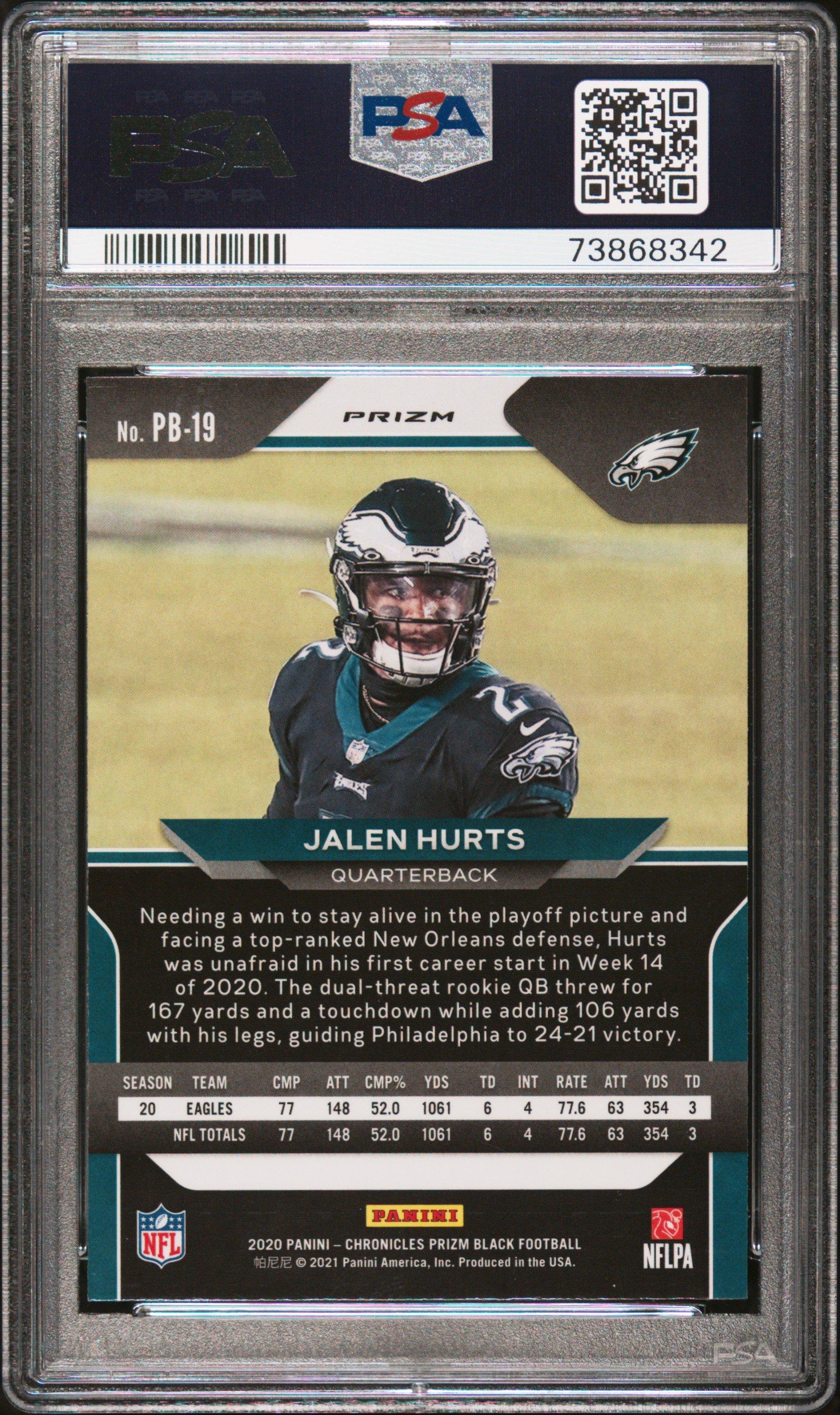2020 Panini Chronicles Prizm Black Pb19 Jalen Hurts Silver PSA 9