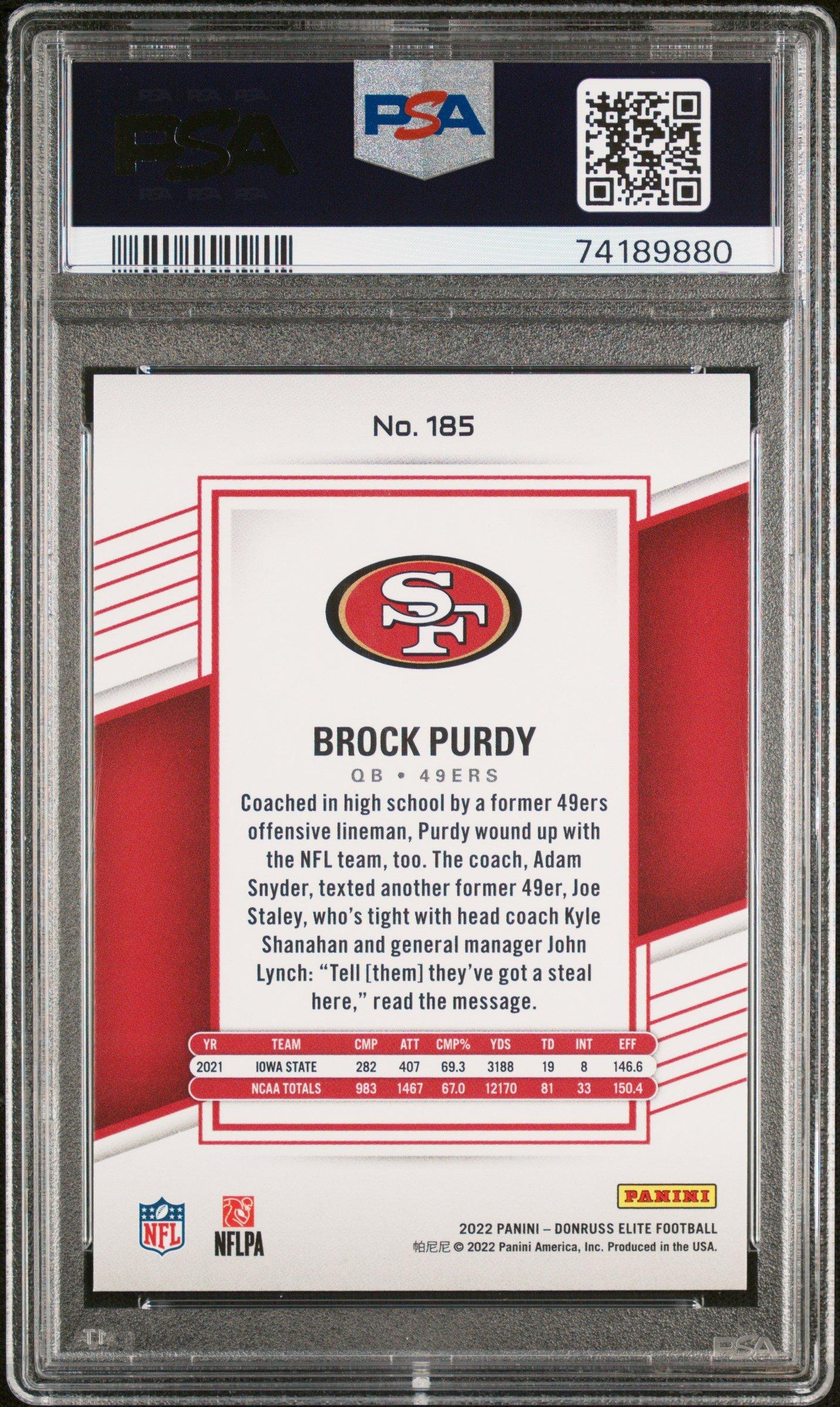 2022 Panini Donruss Elite 185 Brock Purdy Green PSA 10