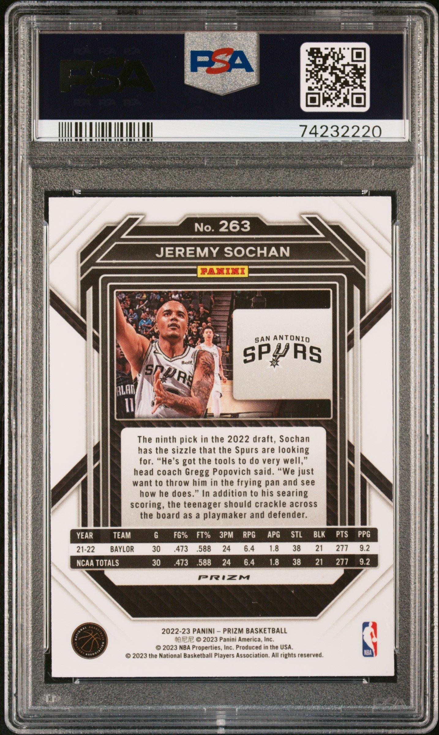 2022 Panini Prizm 263 Jeremy Sochan Hyper Prizm PSA 10