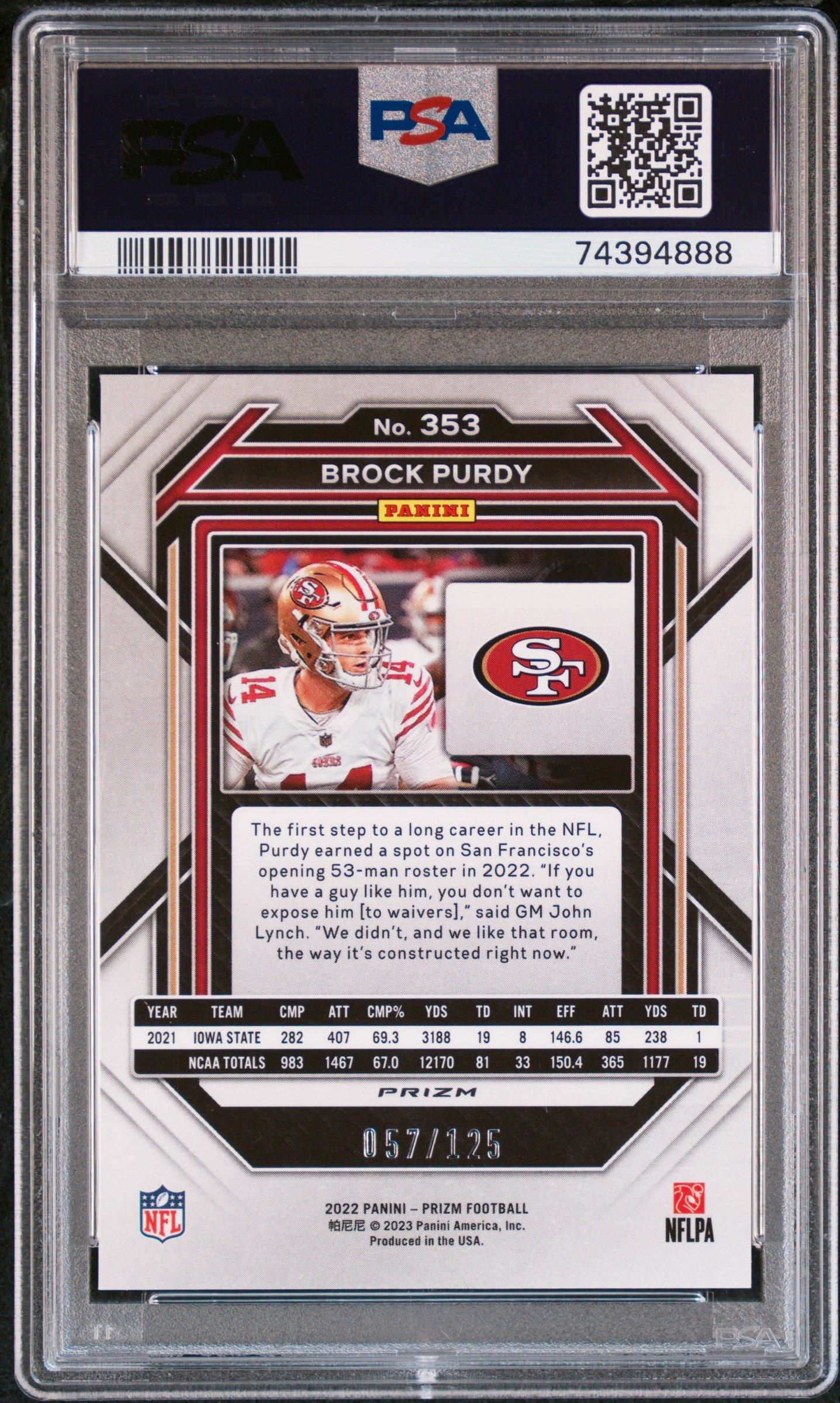 2022 Panini Prizm 353 Brock Purdy Purple Prizm PSA 9