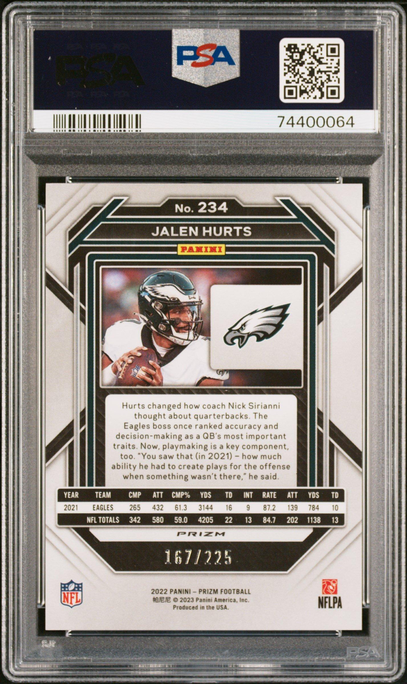 2022 Panini Prizm 234 Jalen Hurts Purple Ice PSA 10
