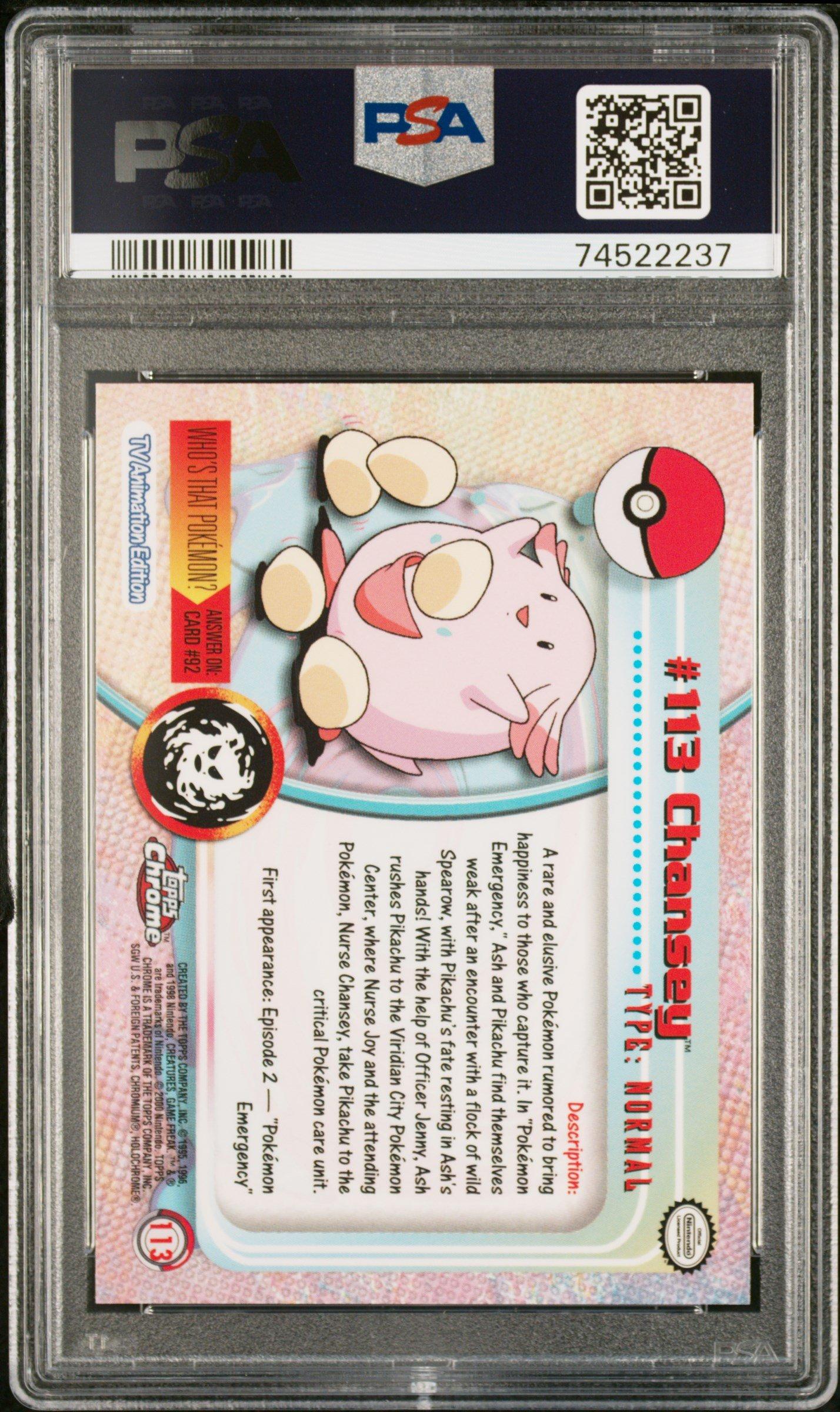 2000 Topps Chrome Pokemon T.v. 113 Chansey PSA 10