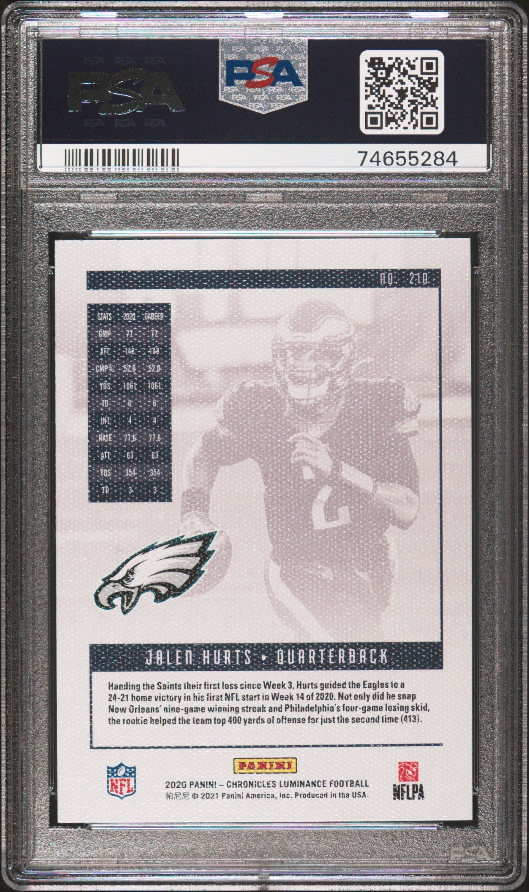 2020 Panini Chronicles Luminance 210 Jalen Hurts PSA 10