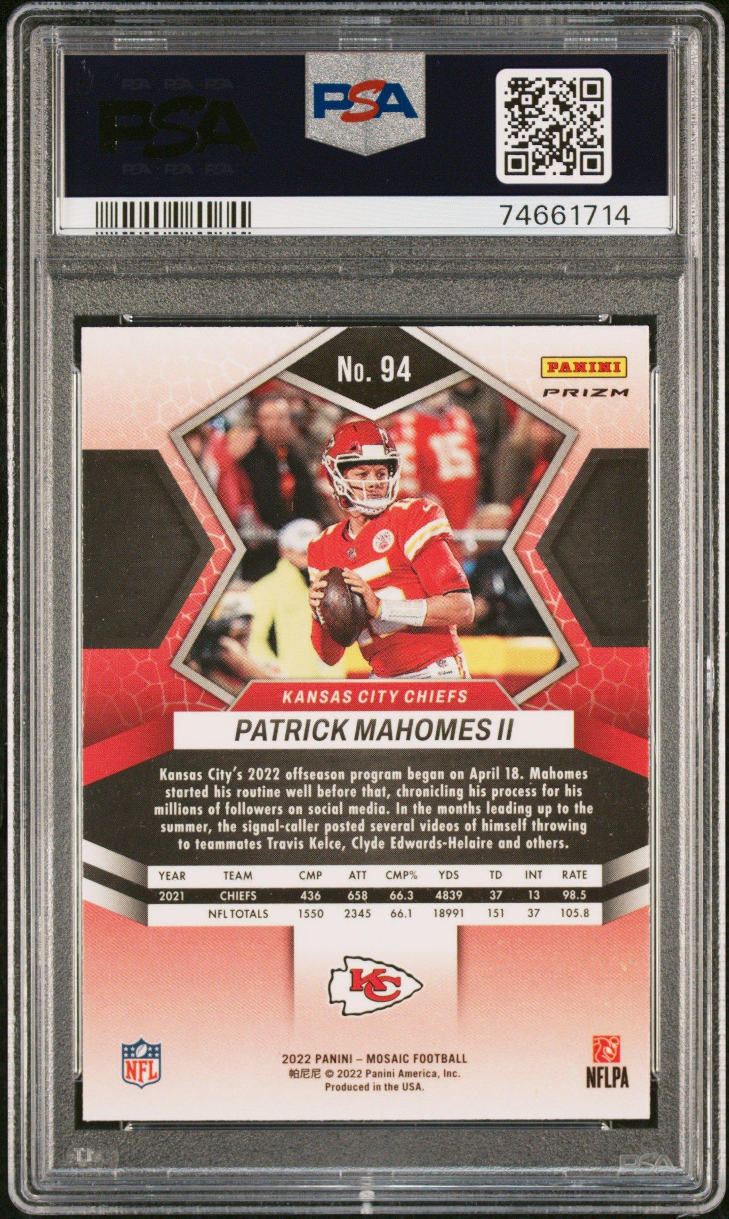 2022 Panini Mosaic 94 Patrick Mahomes Ii Reactive Orange PSA 10