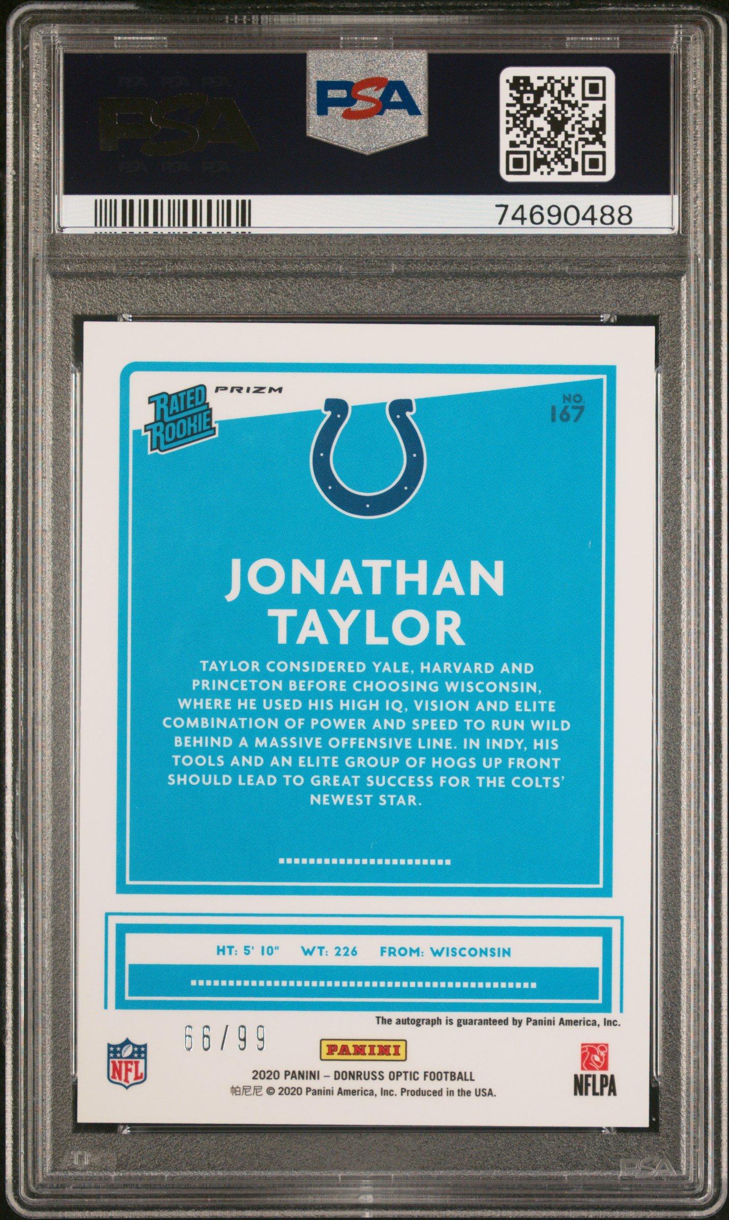 2020 Panini Donruss Optic 167 Jonathan Taylor Autograph-holo PSA 9