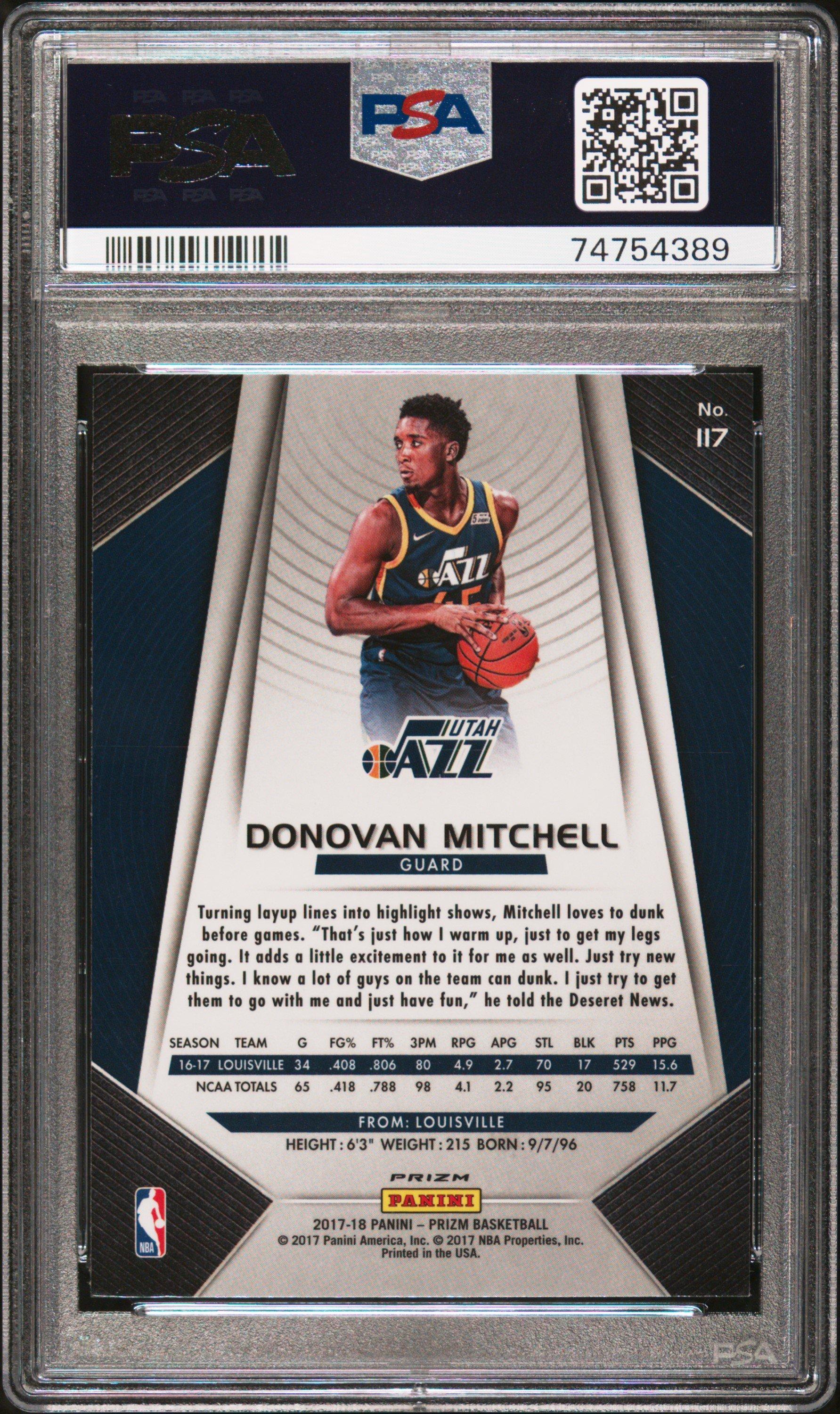 2017 Panini Prizm 117 Donovan Mitchell Fast Break Prizm PSA 10