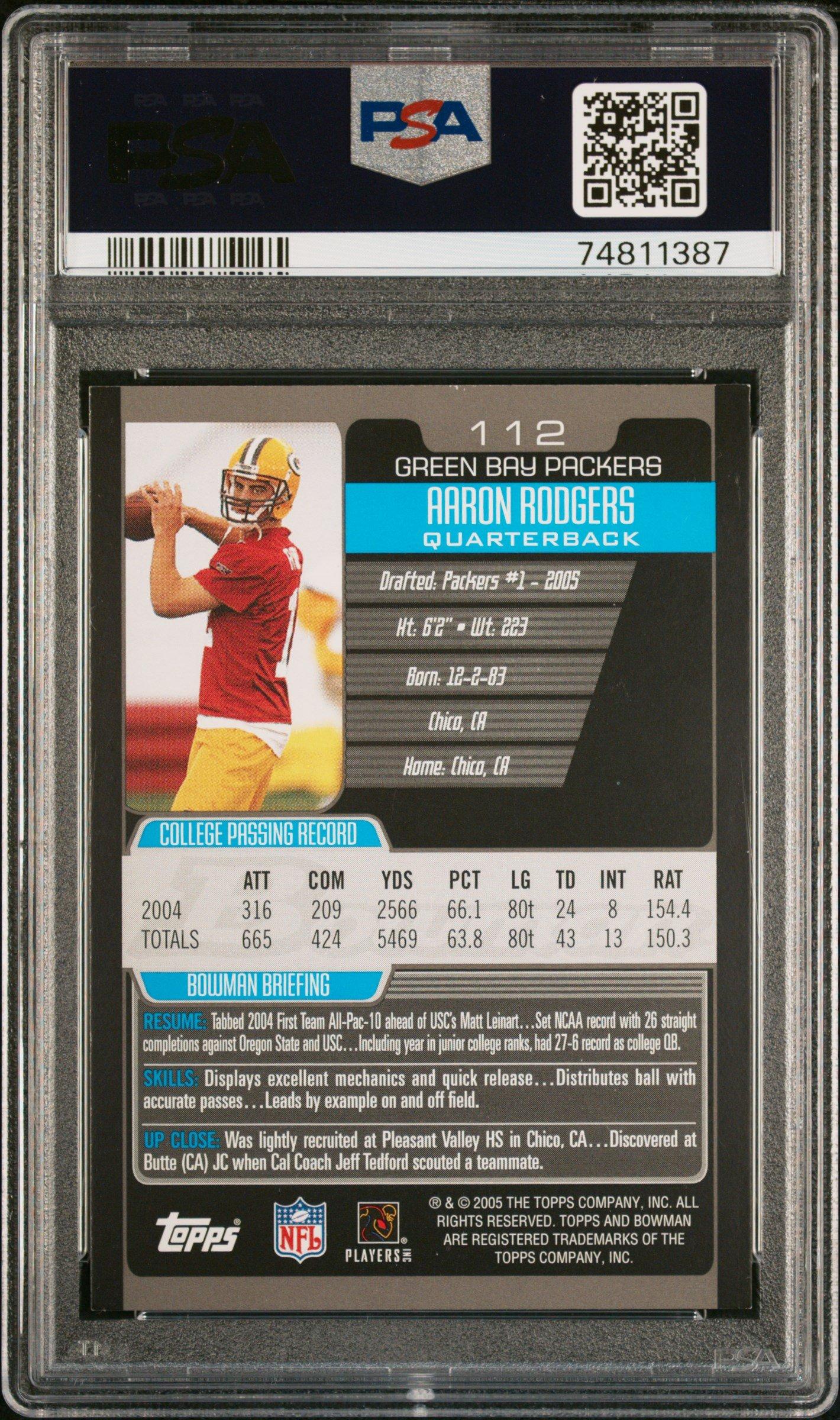 2005 Bowman 112 Aaron Rodgers PSA