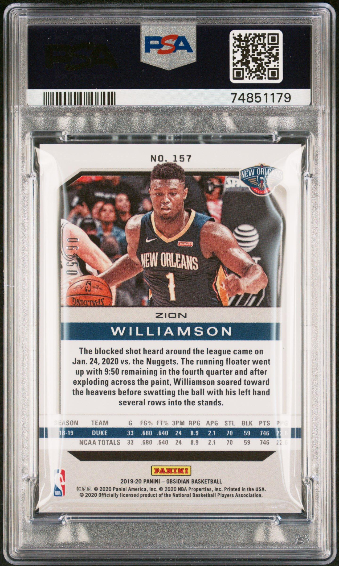 2019 Panini Obsidian 157 Zion Williamson Electric Etch Orange PSA 9