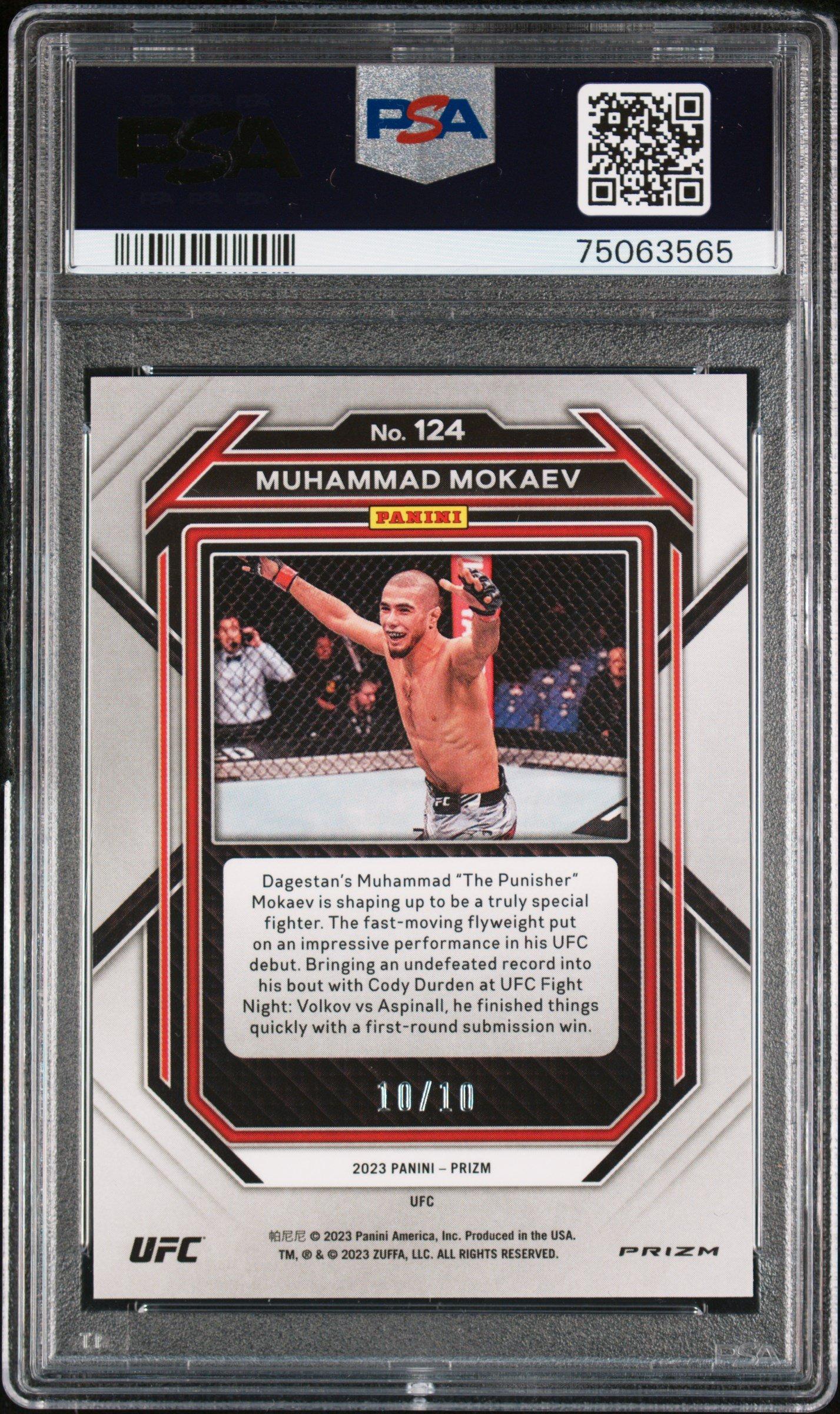2023 Panini Prizm Ufc 124 Muhammad Mokaev Blue Shimmer Fotl PSA 10