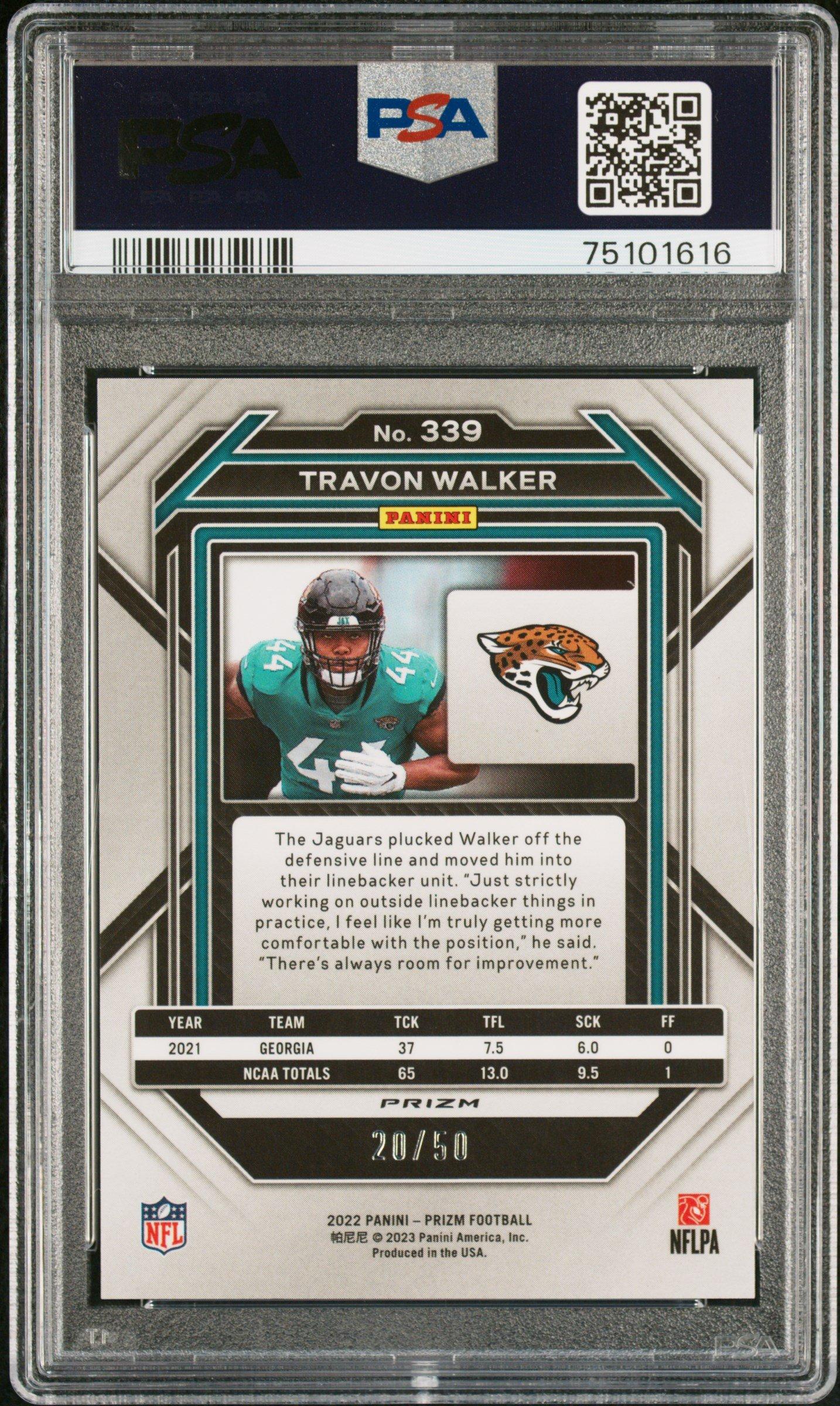 2022 Panini Prizm 339 Travon Walker No Huddle Red PSA 9
