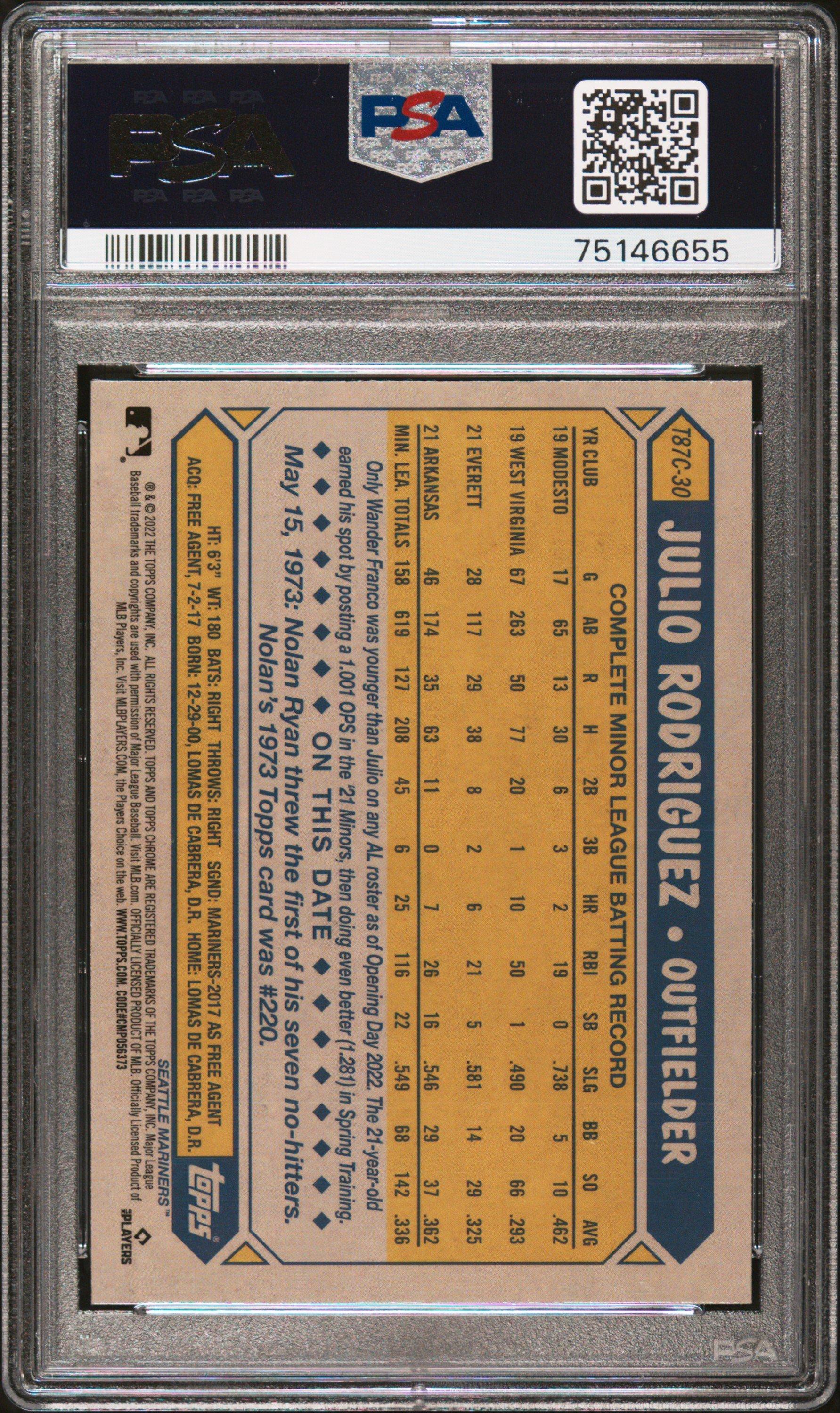 2022 Topps Silver Pack 1987 Chrome Promo T87c30 Julio Rodriguez Update PSA 9