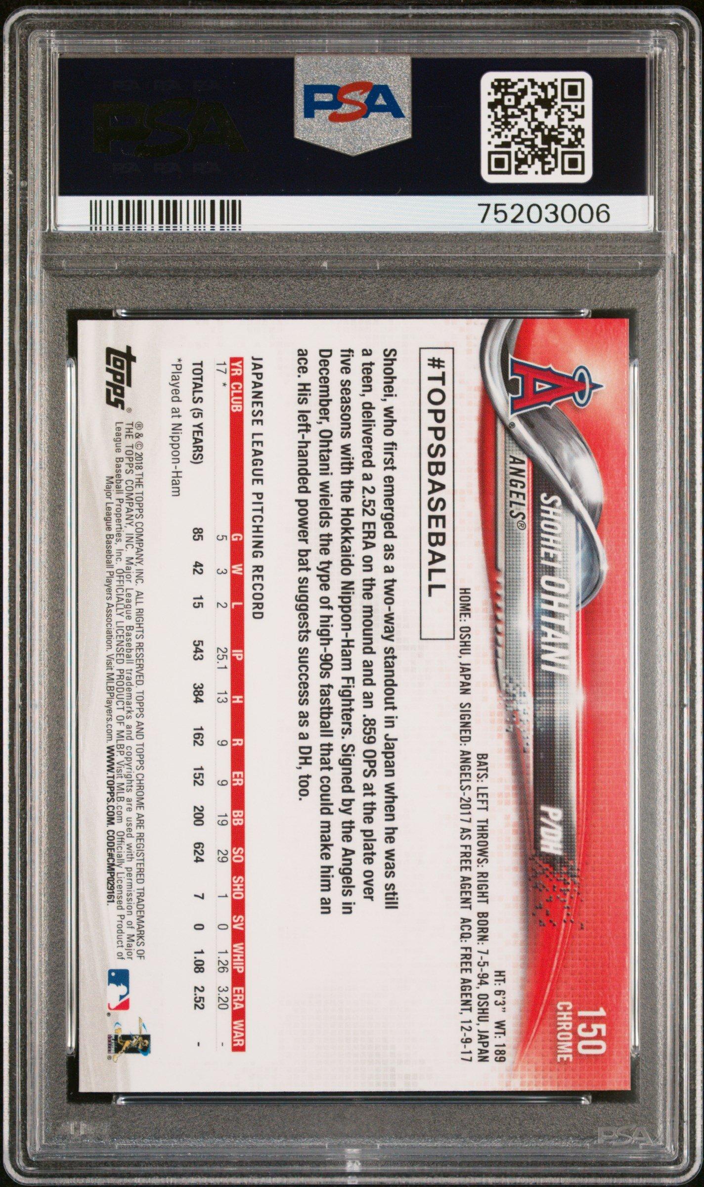 2018 Topps Chrome 150 Shohei Ohtani Pitching PSA 9 Graded Card 