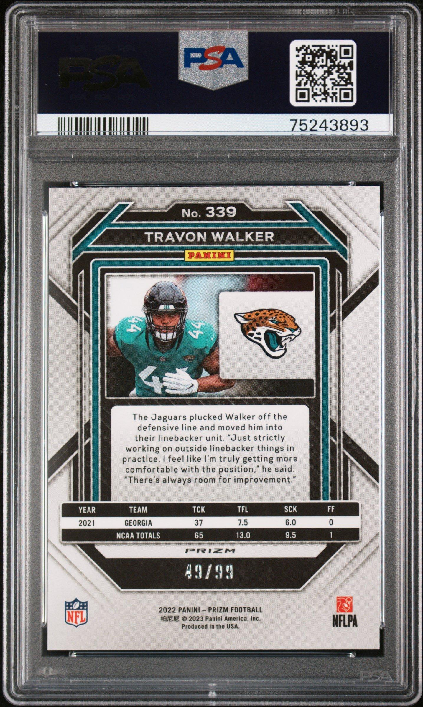 2022 Panini Prizm 339 Travon Walker Blue Ice PSA 10