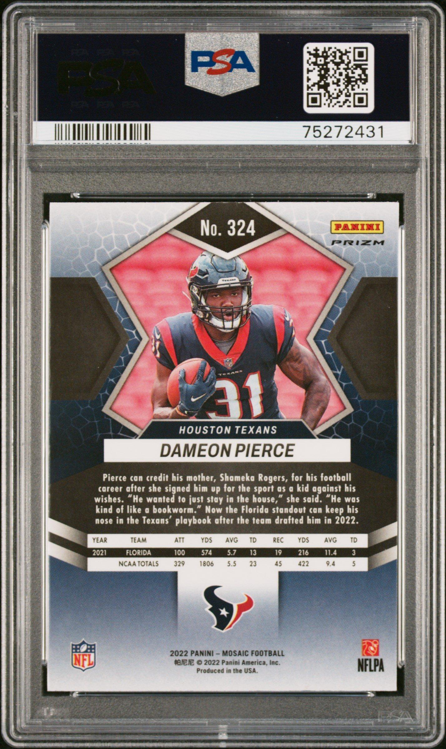 2022 Panini Mosaic 324 Dameon Pierce No Huddle Silver PSA 10