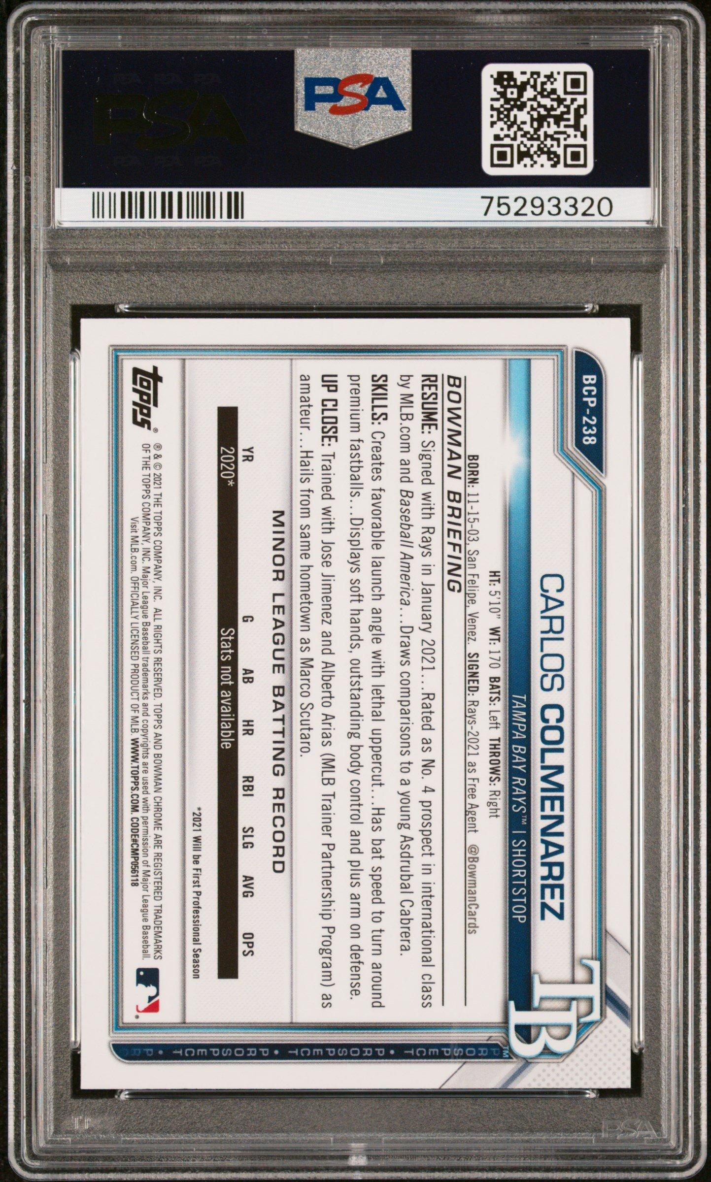 2021 Bowman Chrome Sapphire Edition Prospects Bcp238 Carlos Colmenarez PSA 9