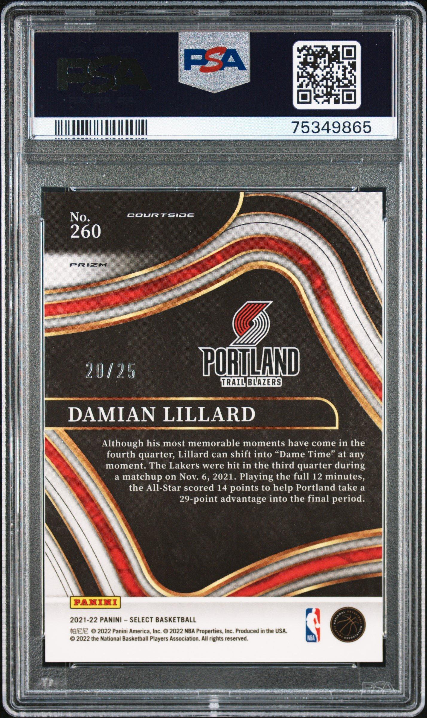 2021 Panini Select 260 Damian Lillard Blue Disco Prizm PSA 9