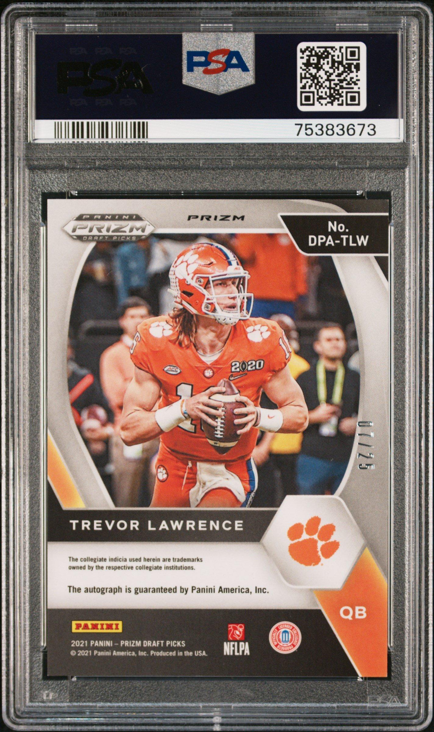 2021 Panini Prizm Draft Picks Draft Picks Autographs Dpatlw Trevor Lawrence PSA 9