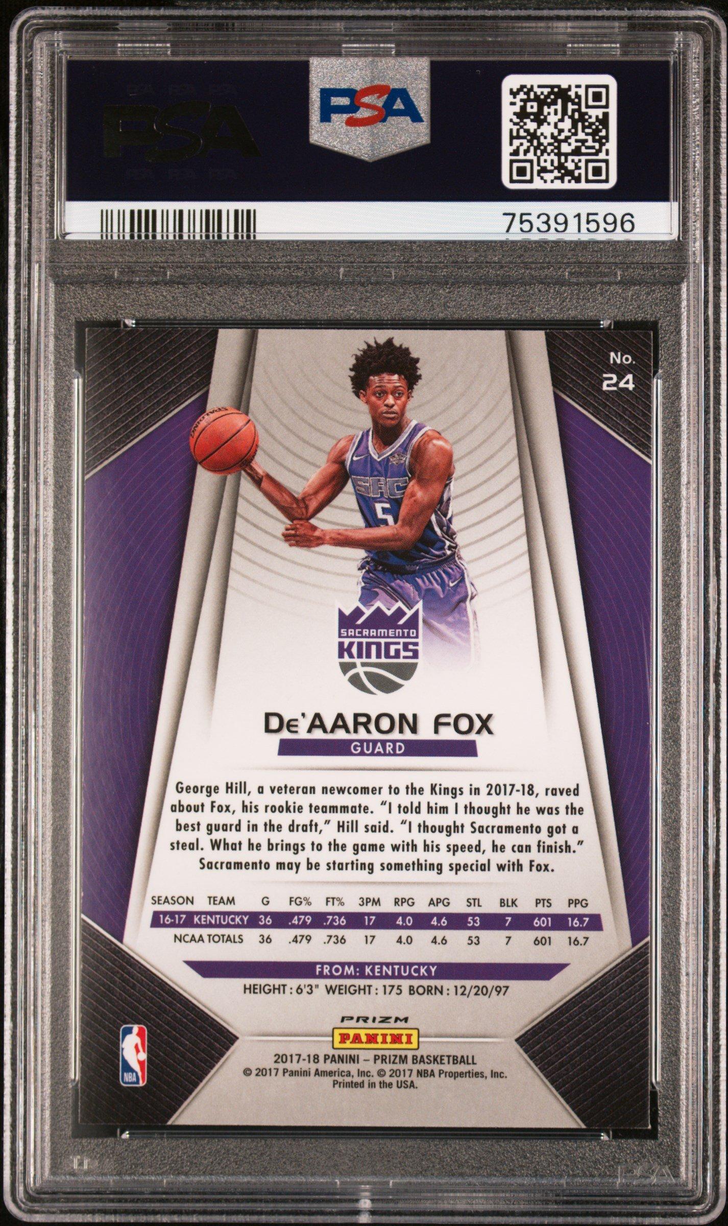 2017 Panini Prizm 24 De'aaron Fox Silver Prizm PSA 9