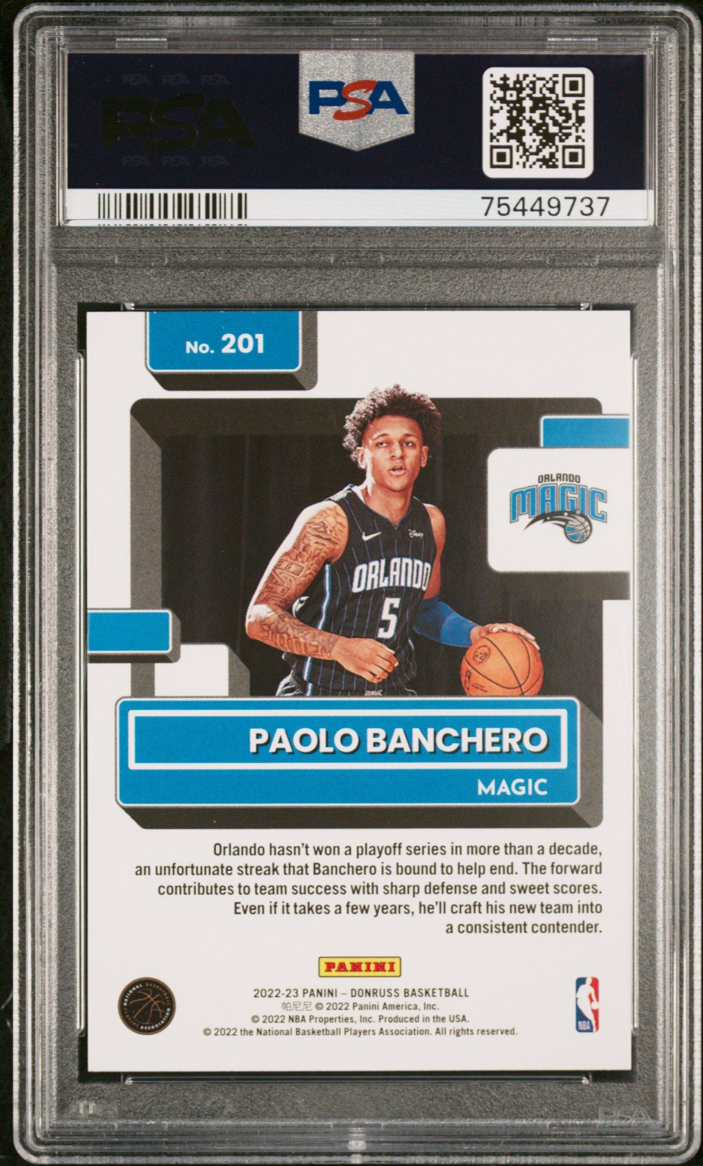 2022 Panini Donruss 201 Paolo Banchero Green Holo Laser PSA 10