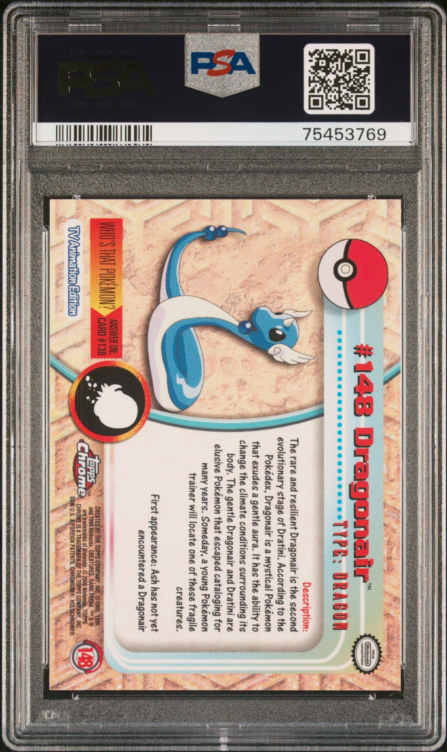 2000 Topps Chrome Pokemon T.v. 148 Dragonair PSA 10