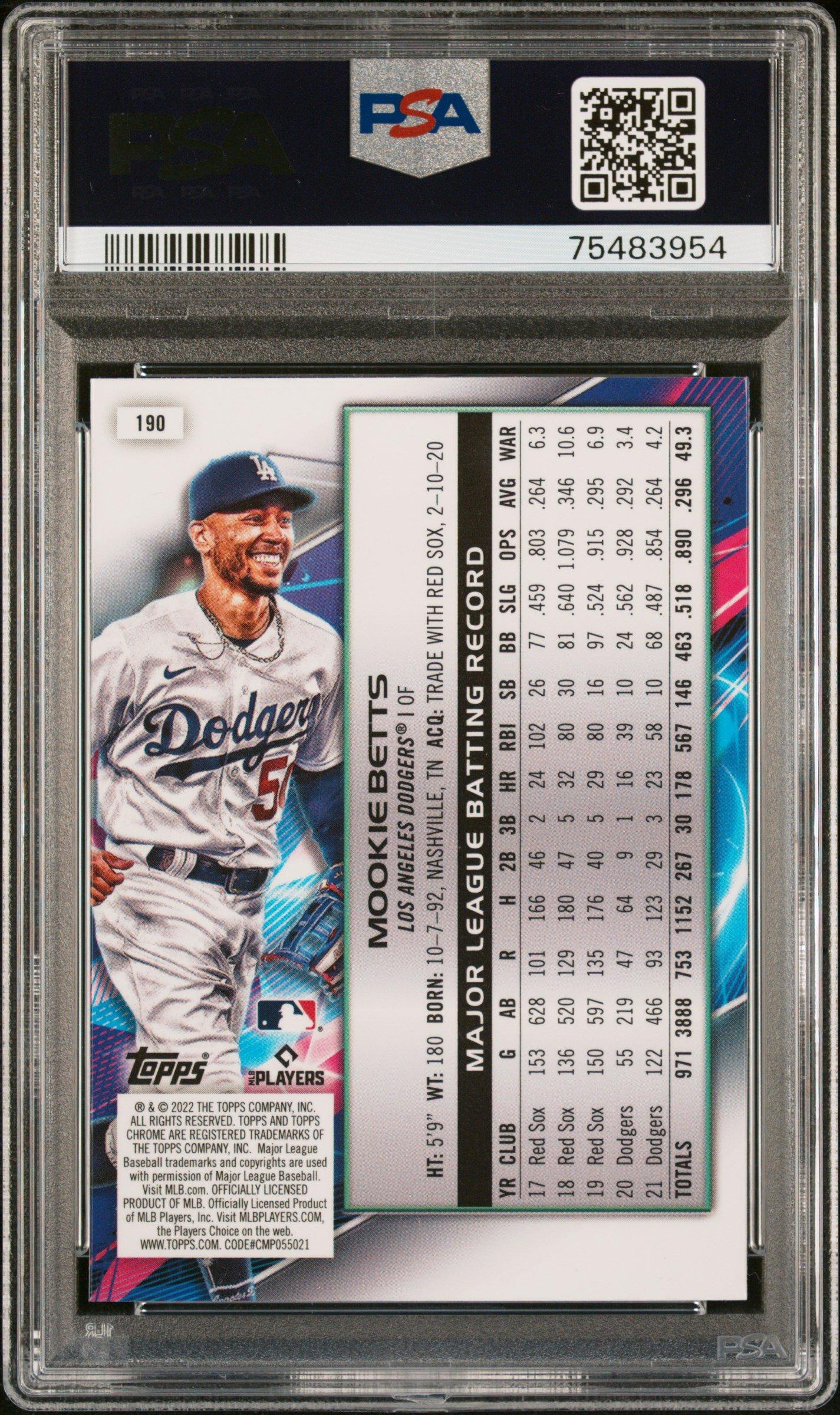 2022 Topps Cosmic Chrome 190 Mookie Betts Nucleus Refractor PSA 10