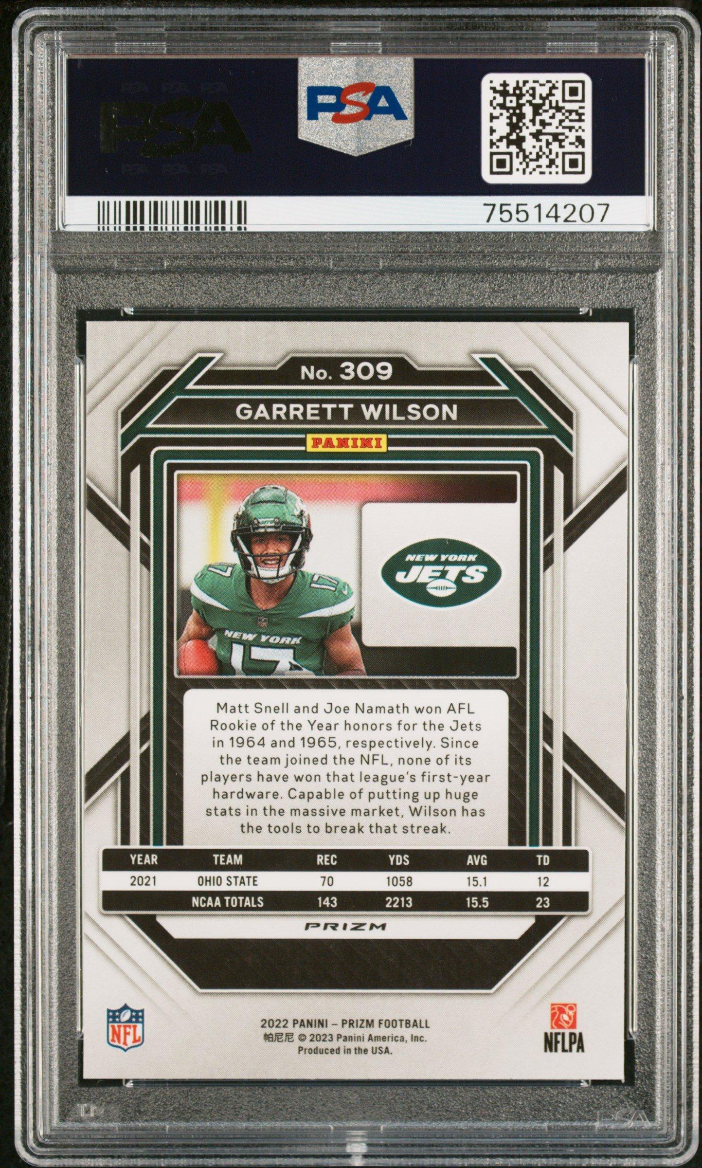 2022 Panini Prizm 309 Garrett Wilson Green Prizm PSA