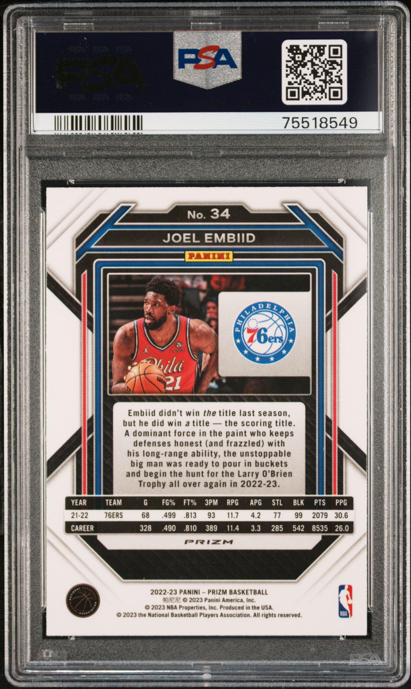 2022 Panini Prizm 34 Joel Embiid Red Ice PSA 10