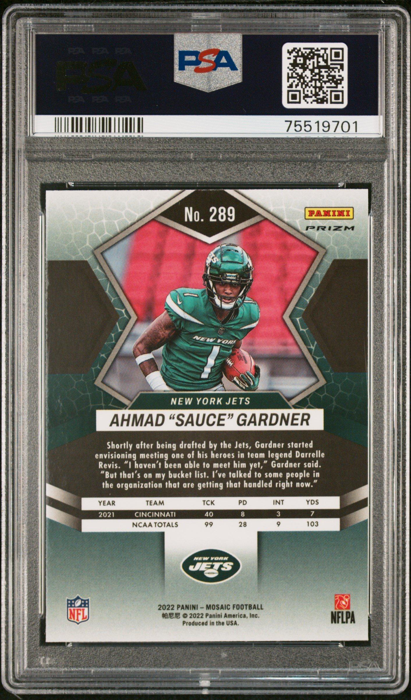 2022 Panini Mosaic 289 Ahmad “sauce” Gardner Green Mosaic PSA 10