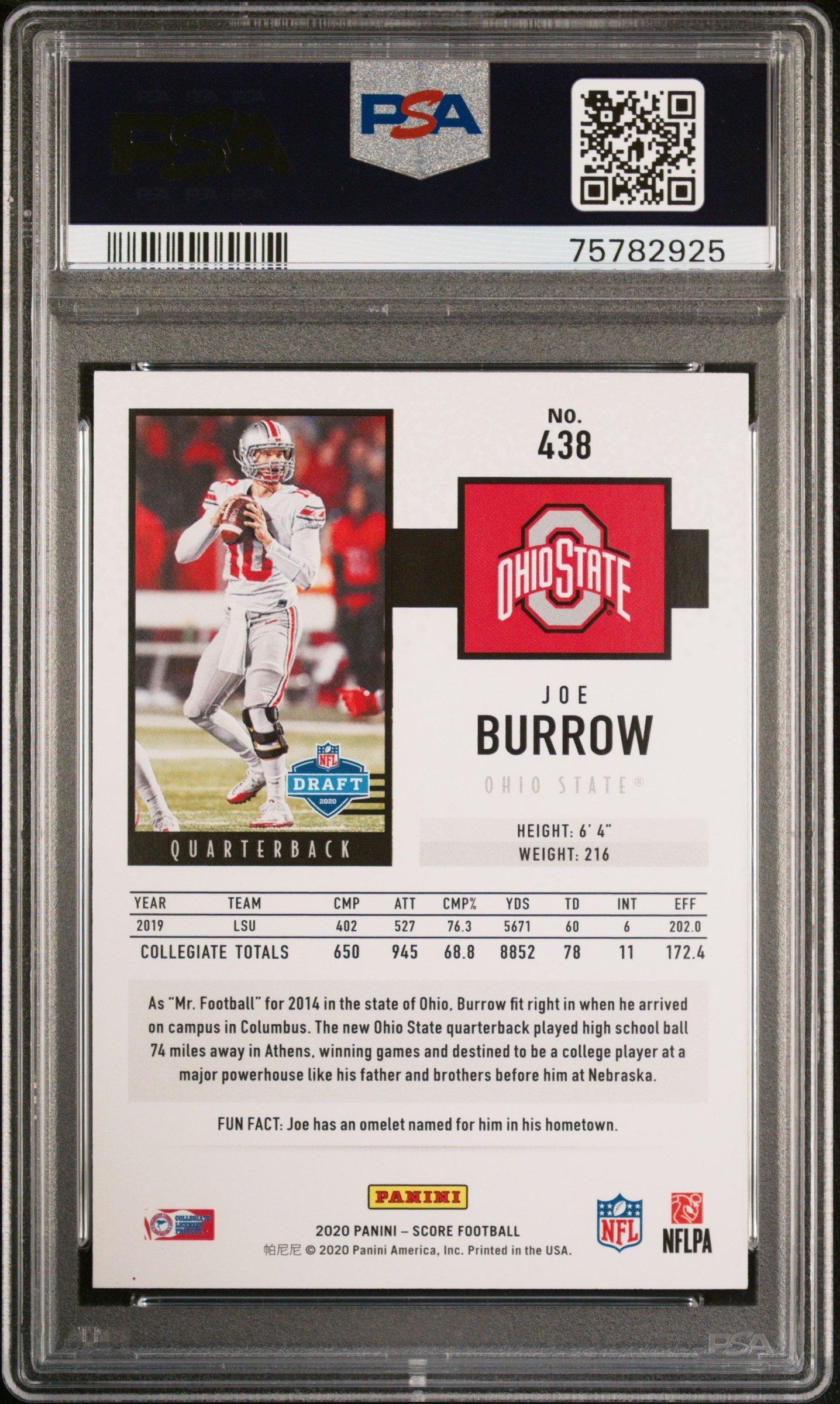 2020 Panini Score 438 Joe Burrow PSA 9