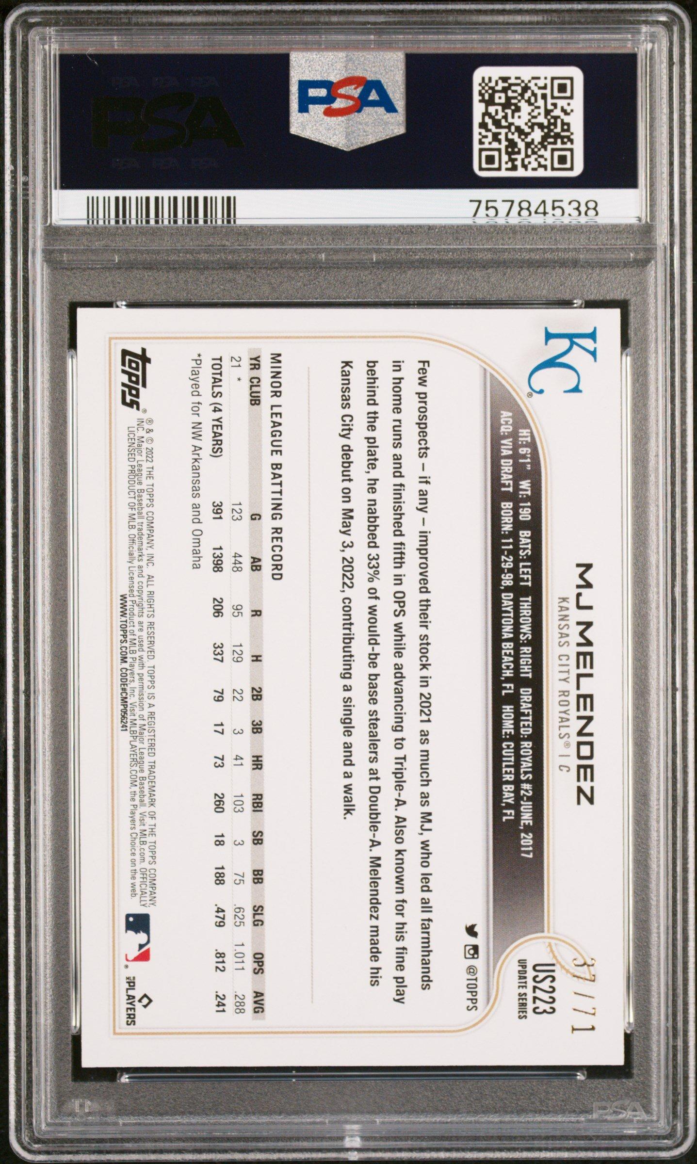 2022 Topps Update Us223 Mj Melendez Black PSA 9
