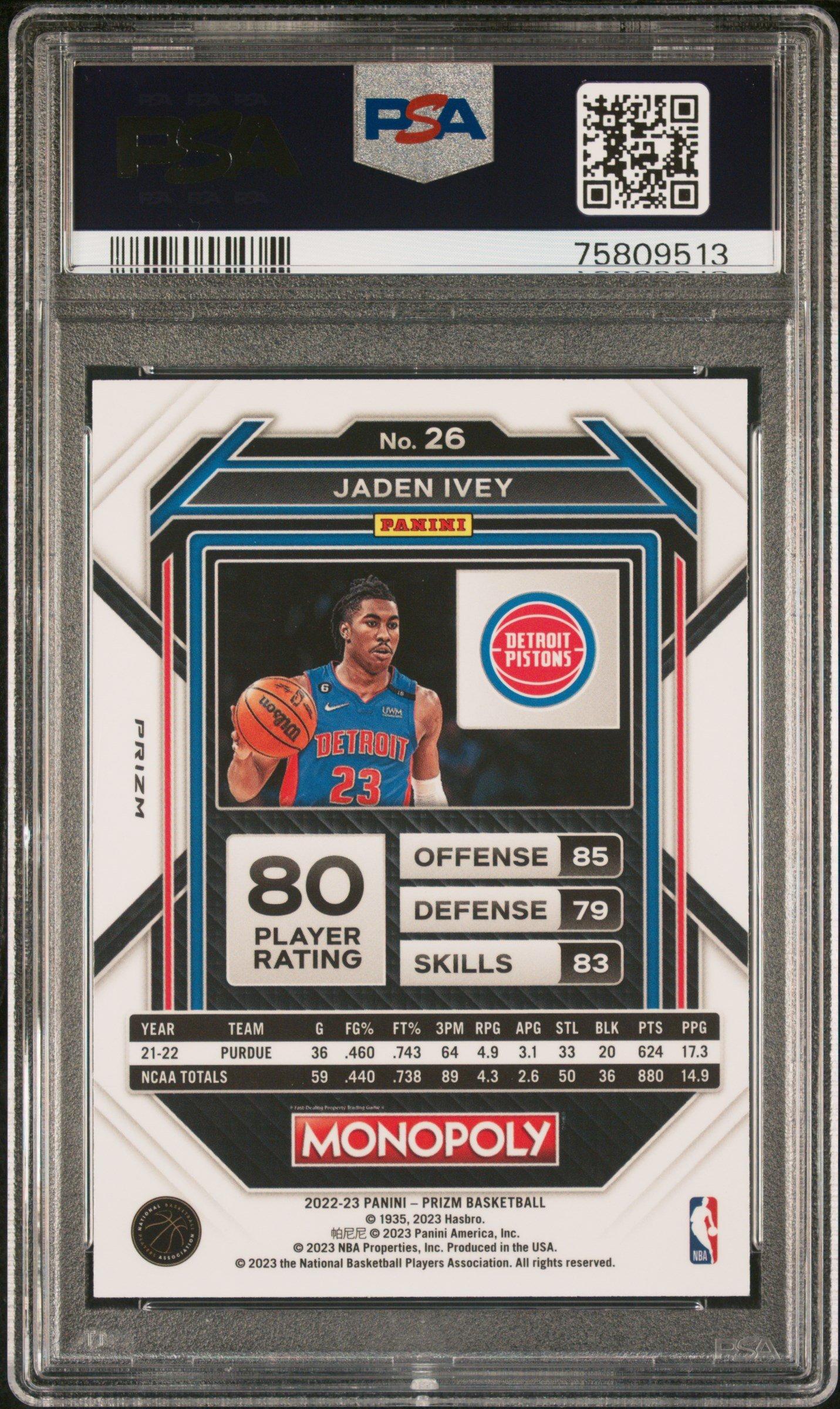 2022 Panini Prizm Monopoly 26 Jaden Ivey PSA 9