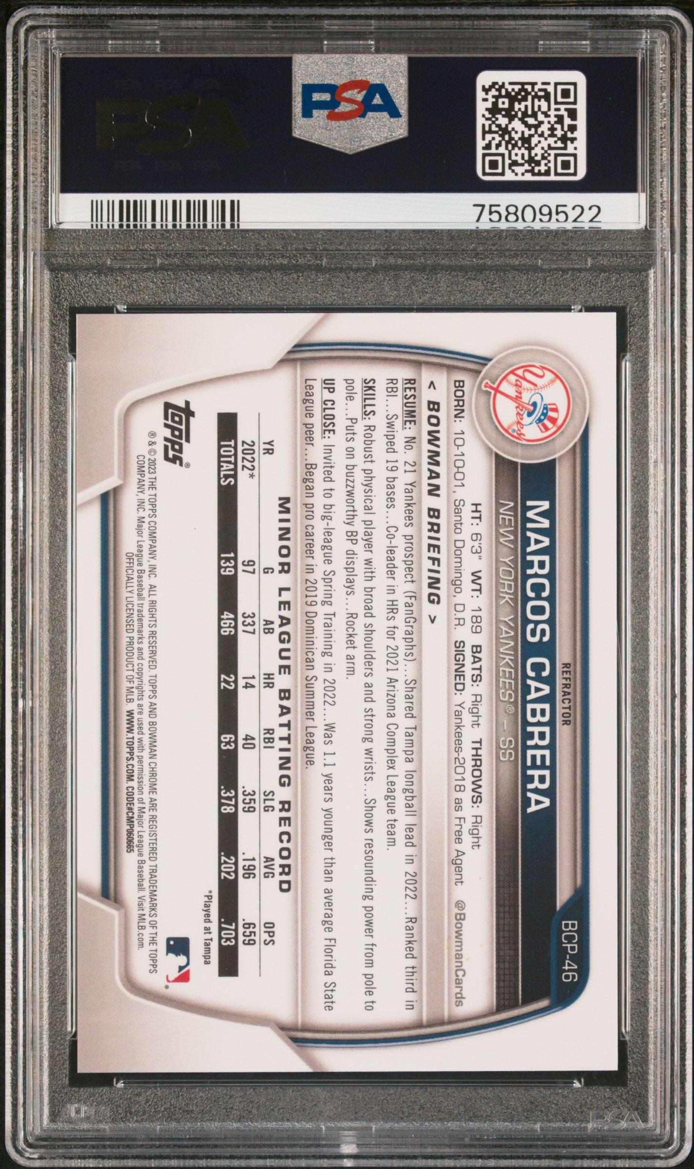 2023 Bowman Chrome Prospects Bcp46 Marcos Cabrera PSA 9