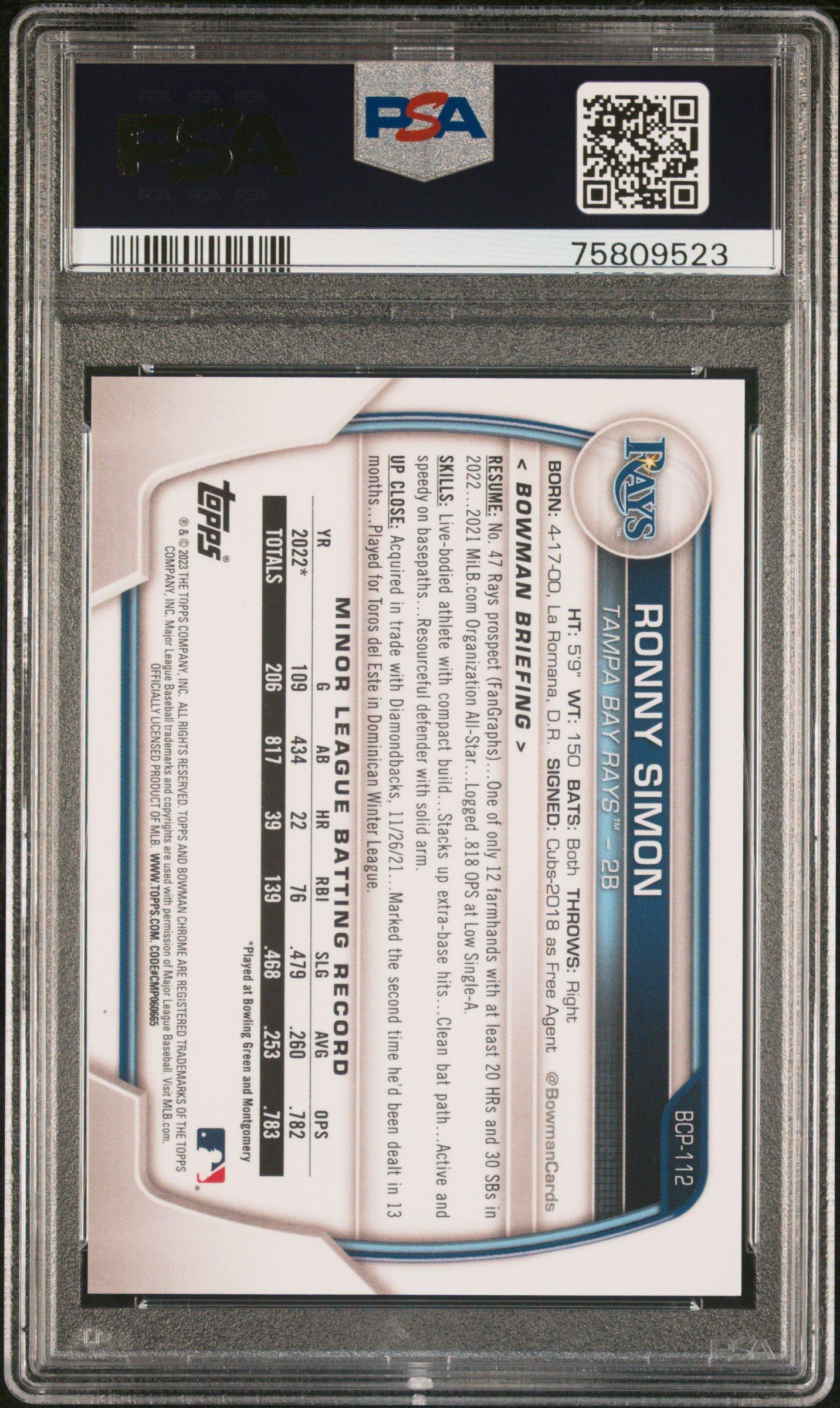2023 Bowman Chrome Prospects Bcp112 Ronny Simon Lava Refractor PSA 8