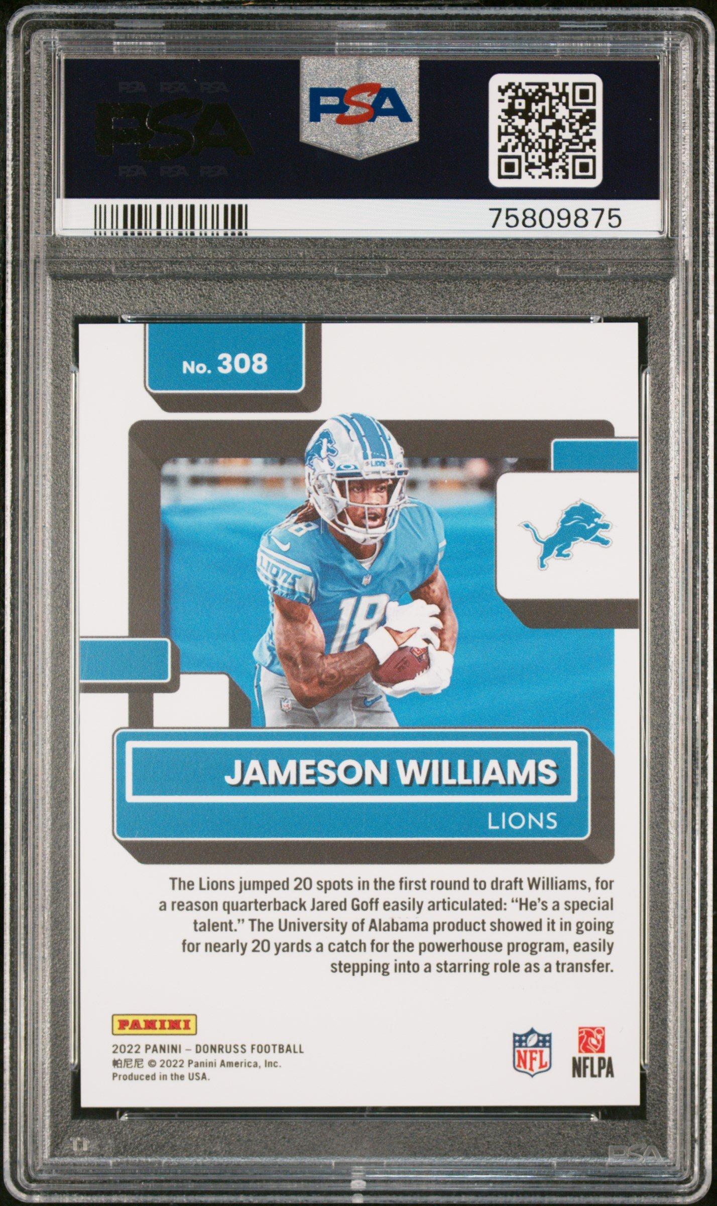 2022 Panini Donruss 308 Jameson Williams Press Proof Premium PSA 10