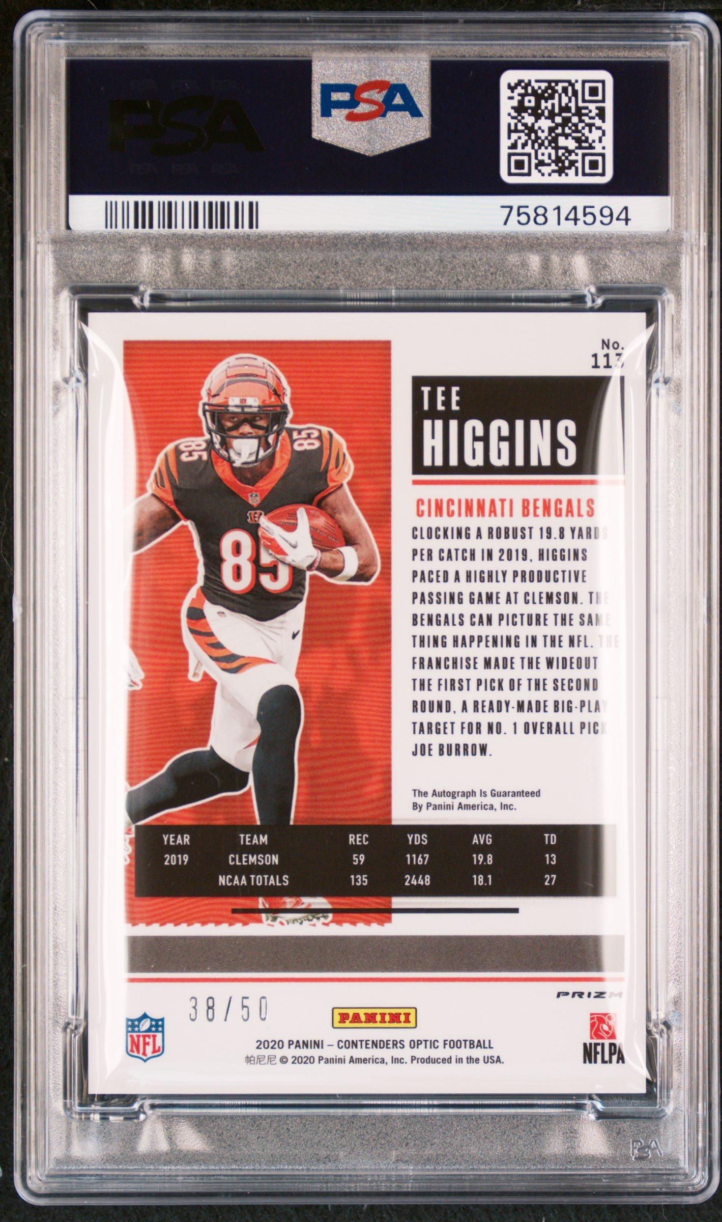 2020 Panini Contenders Optic 113 Tee Higgins Autograph-orange PSA 10