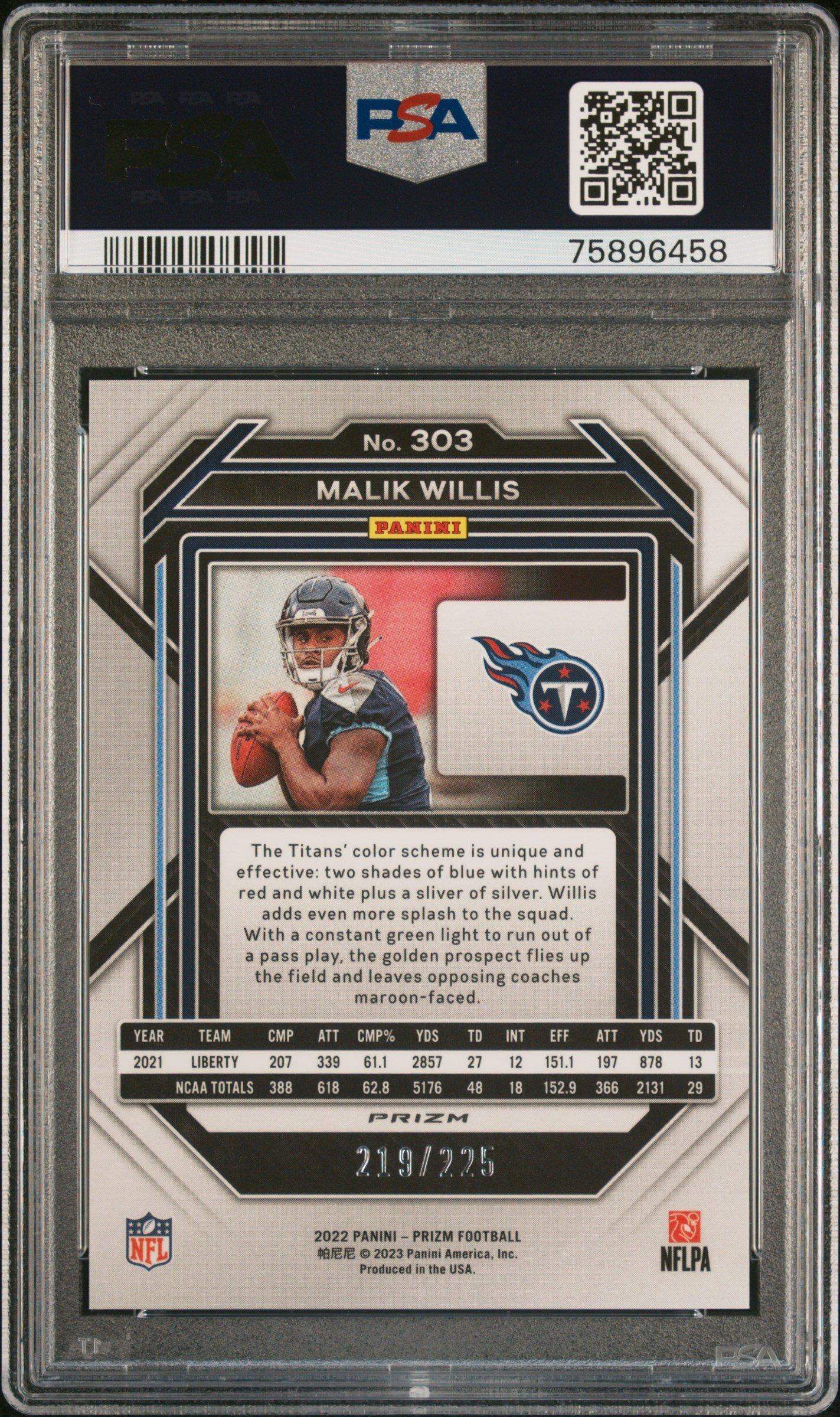 2022 Panini Prizm 303 Malik Willis Purple Ice PSA 9