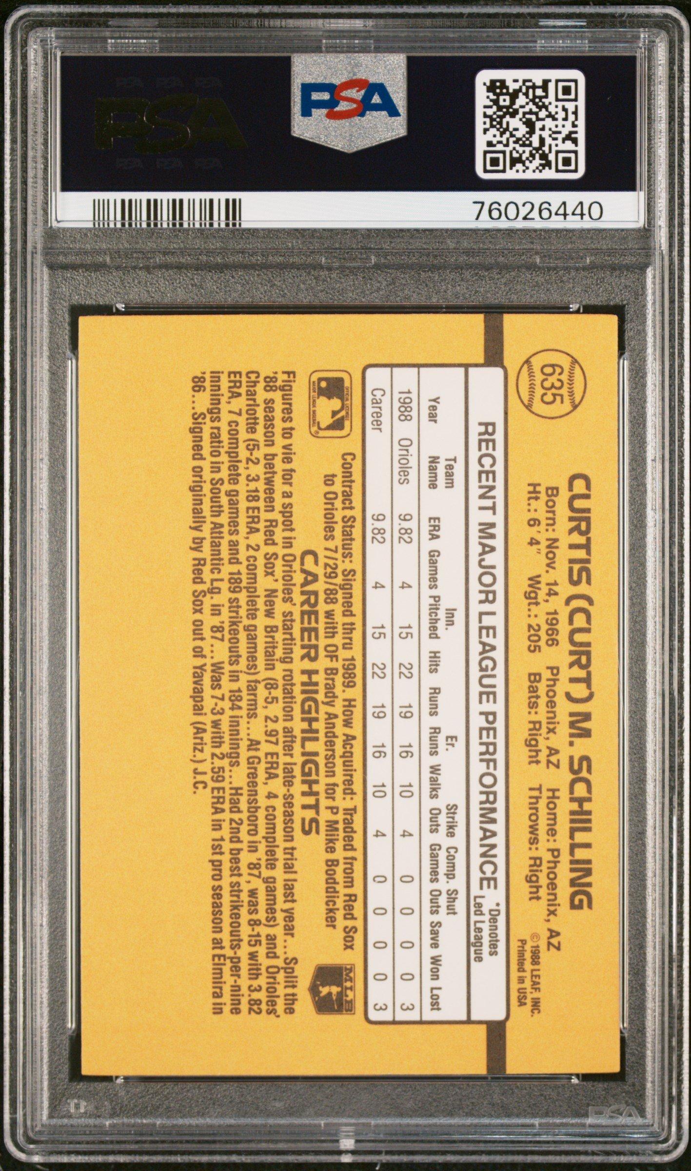 1989 Donruss 635 Curt Schilling PSA 10