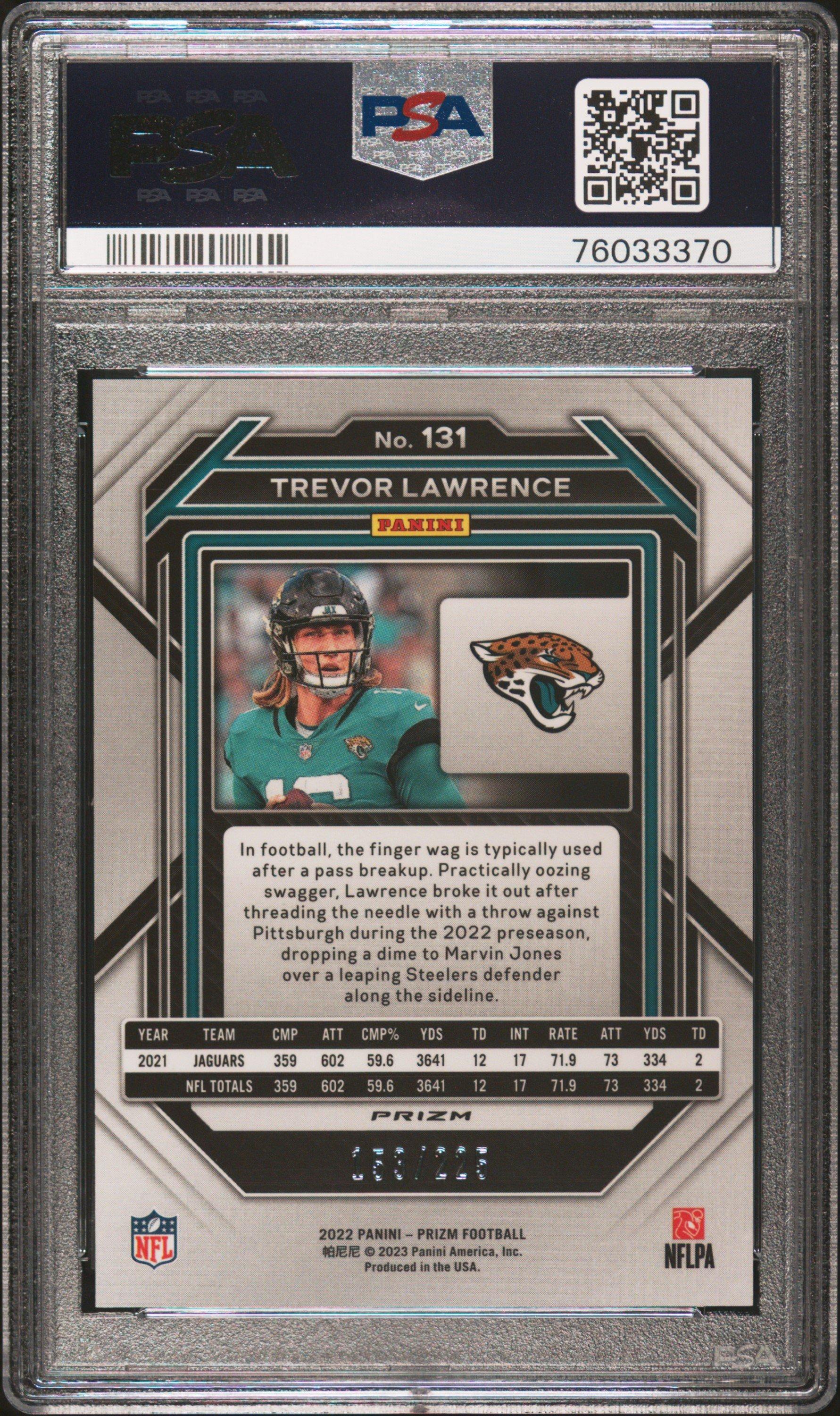 2022 Panini Prizm 131 Trevor Lawrence Purple Ice PSA 10