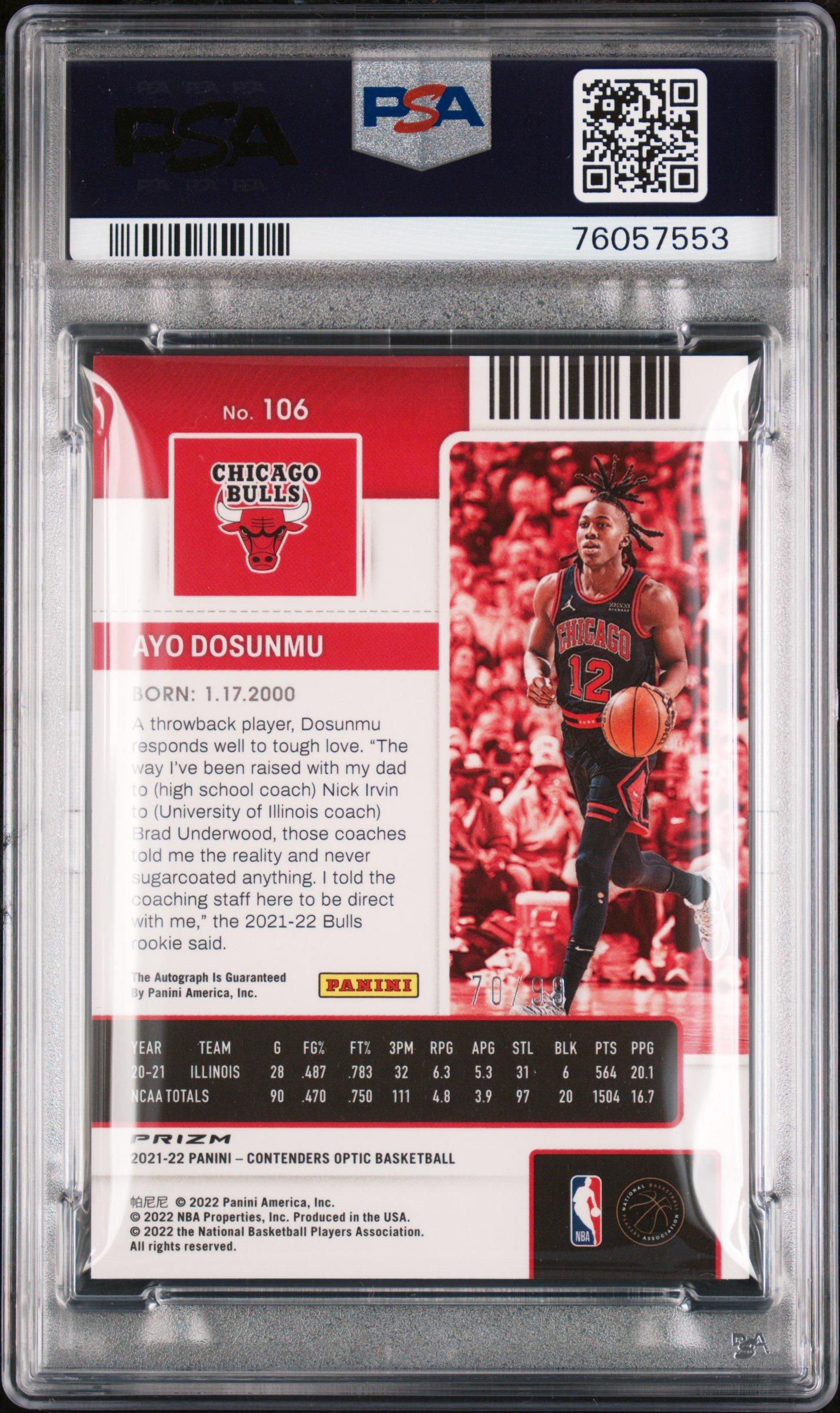 2021 Panini Contenders Optic 106 Ayo Dosunmu Autograph-red PSA 10