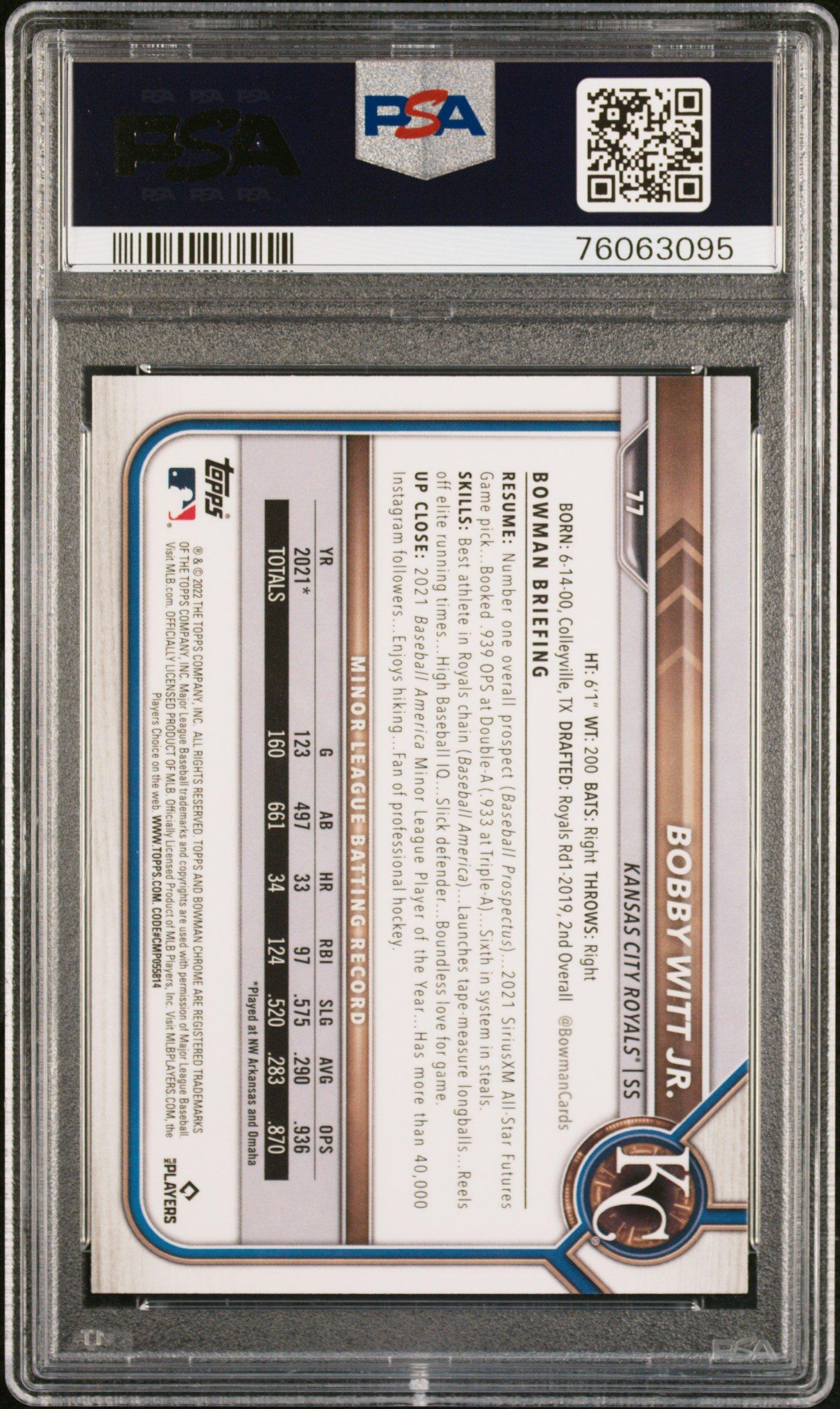 2022 Bowman Chrome 77 Bobby Witt Jr. PSA 9