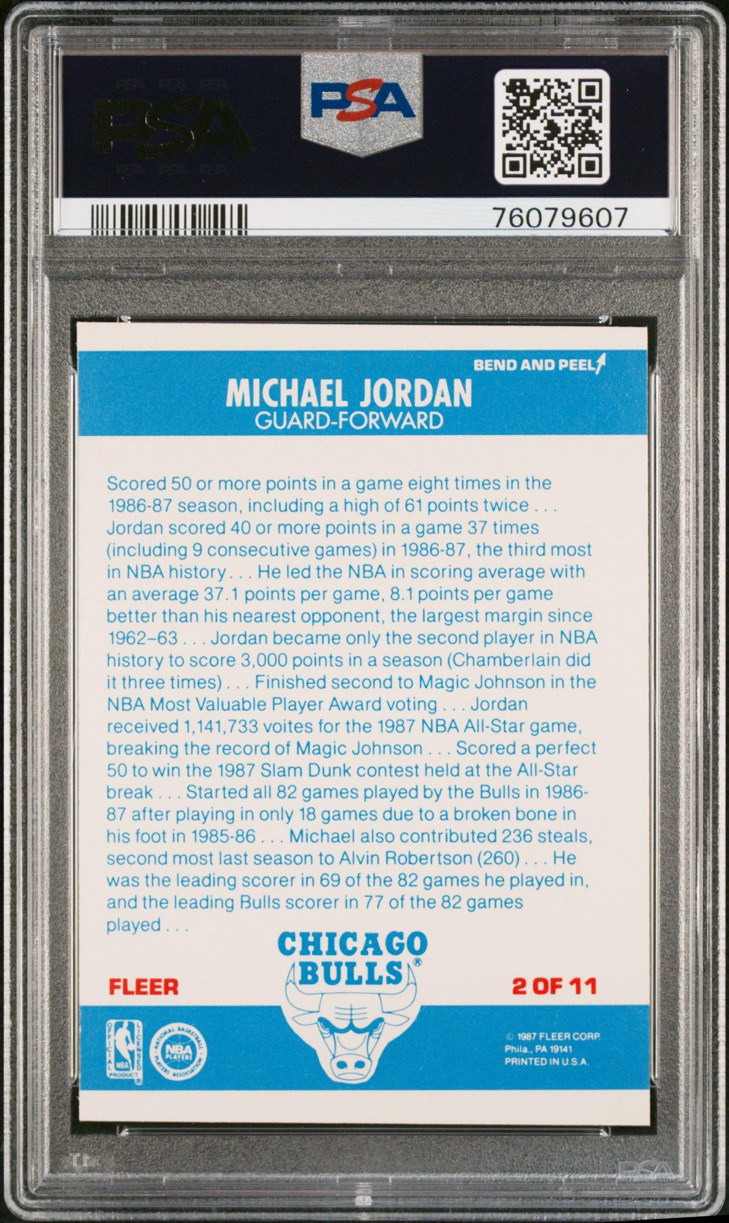 1987 Fleer Sticker 2 Michael Jordan PSA 8