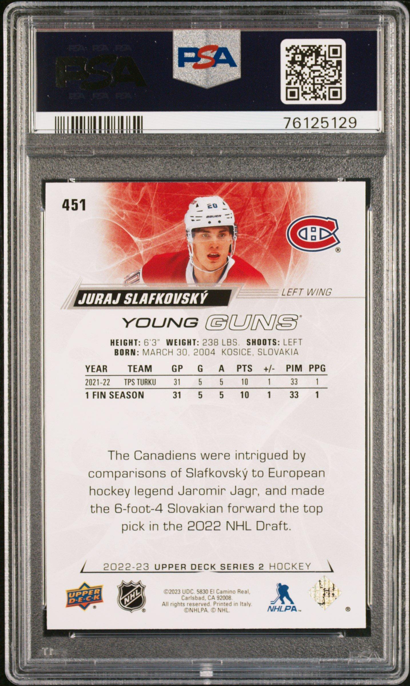 2022 Upper Deck 451 Juraj Slafkovsky PSA 9