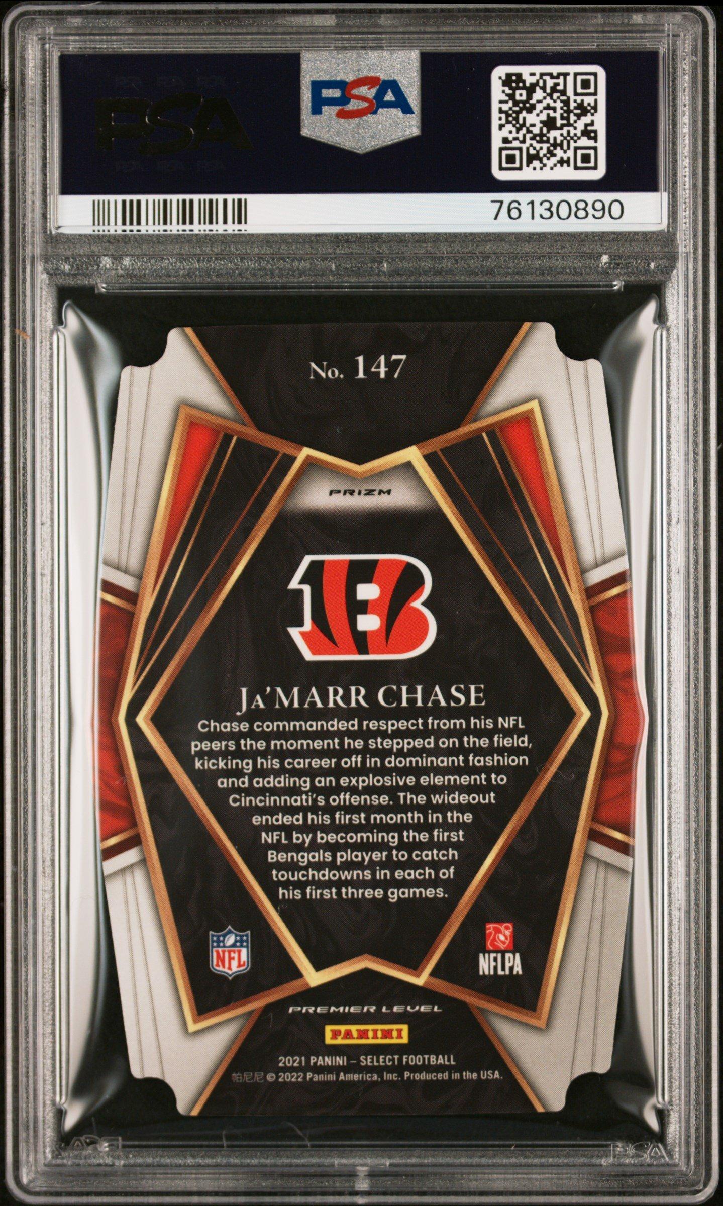2021 Panini Select 147 Ja'marr Chase Die-cut Black/gold Prizm PSA 9