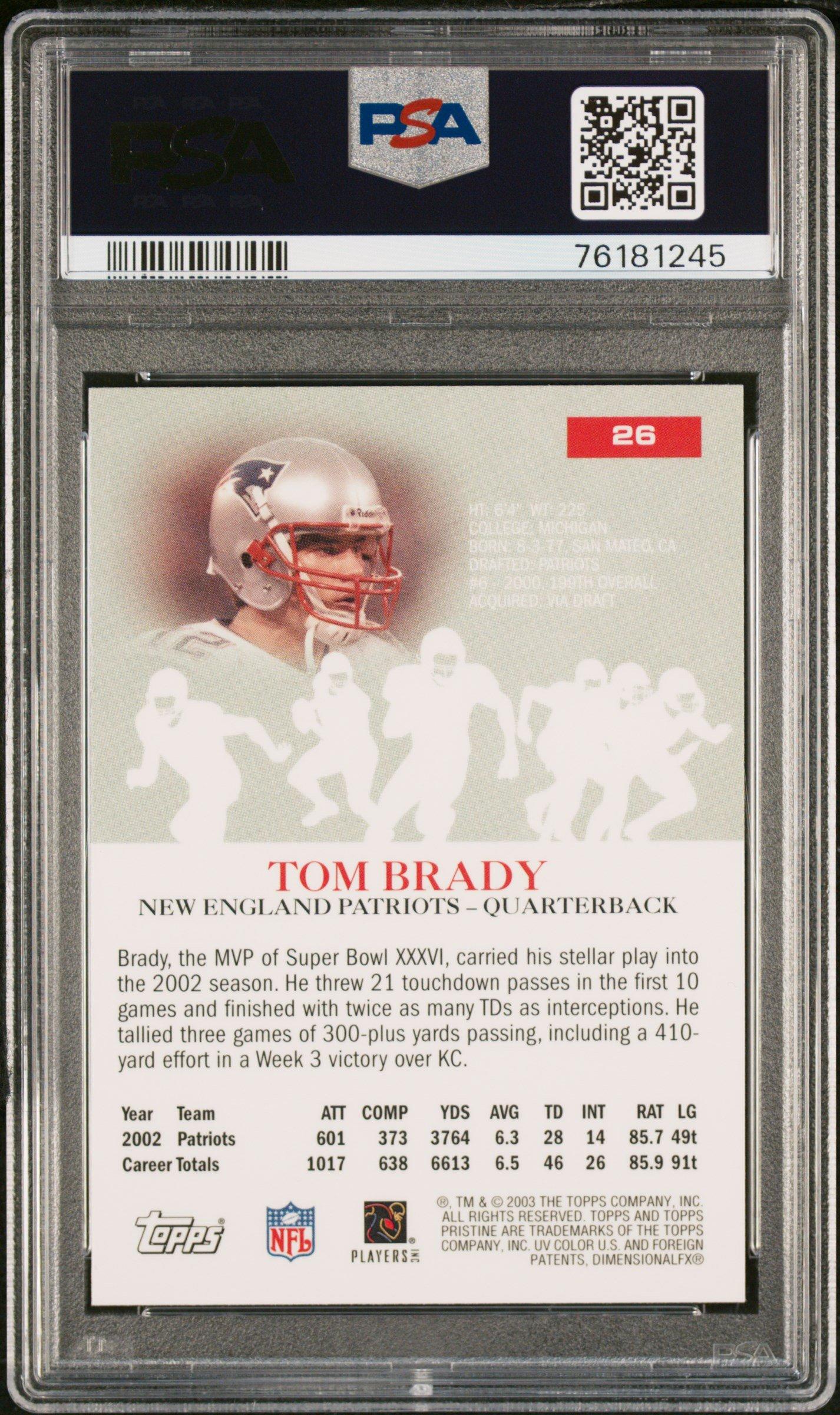 2003 Topps Pristine 26 Tom Brady PSA 10