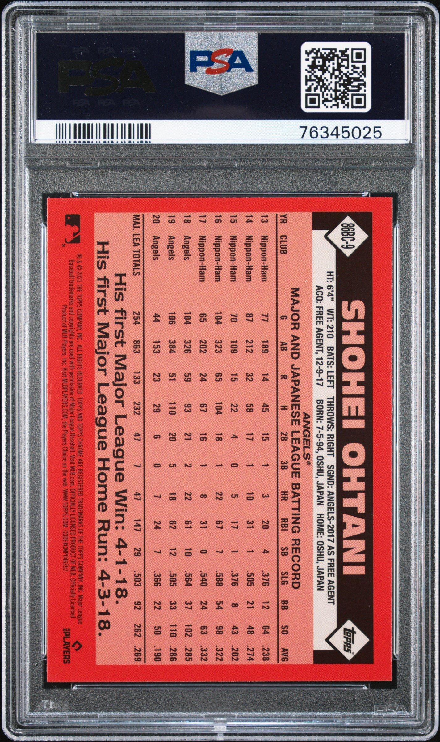 2021 Topps Chrome 1986 Topps Baseball 86bc9 Shohei Ohtani PSA 10
