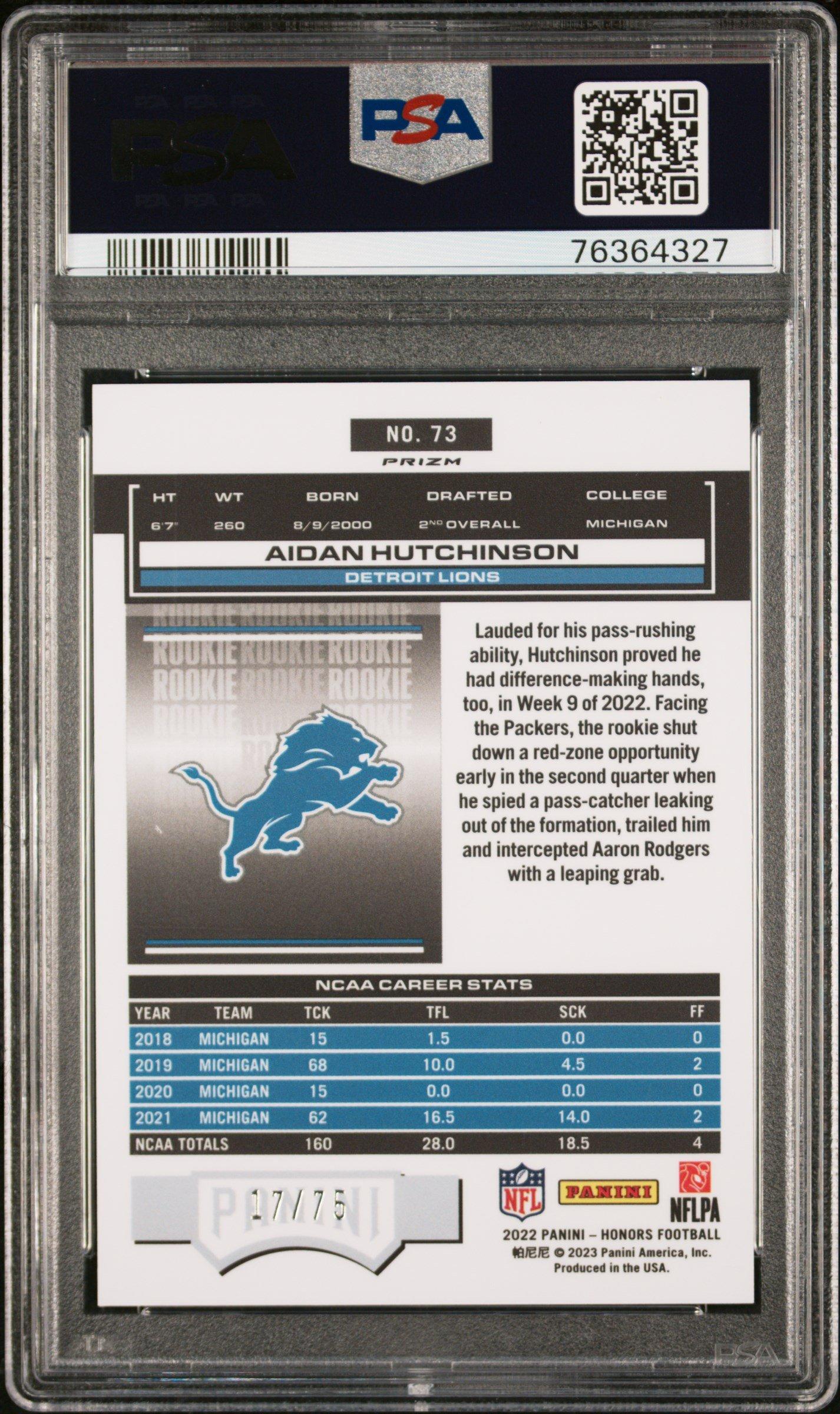 2022 Panini Honors 73 Aidan Hutchinson PSA 10