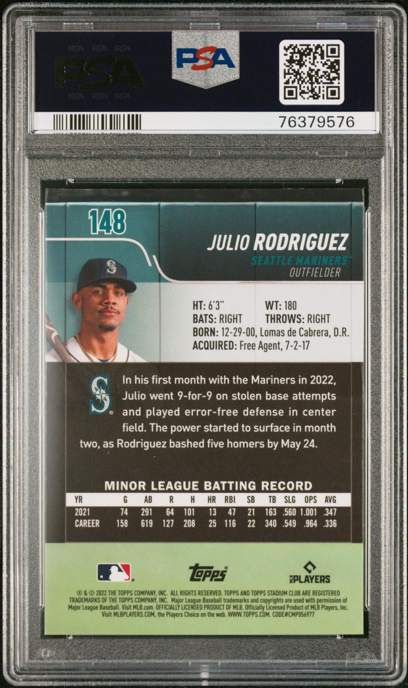 2022 Topps Stadium Club Chrome 148 Julio Rodriguez PSA 10