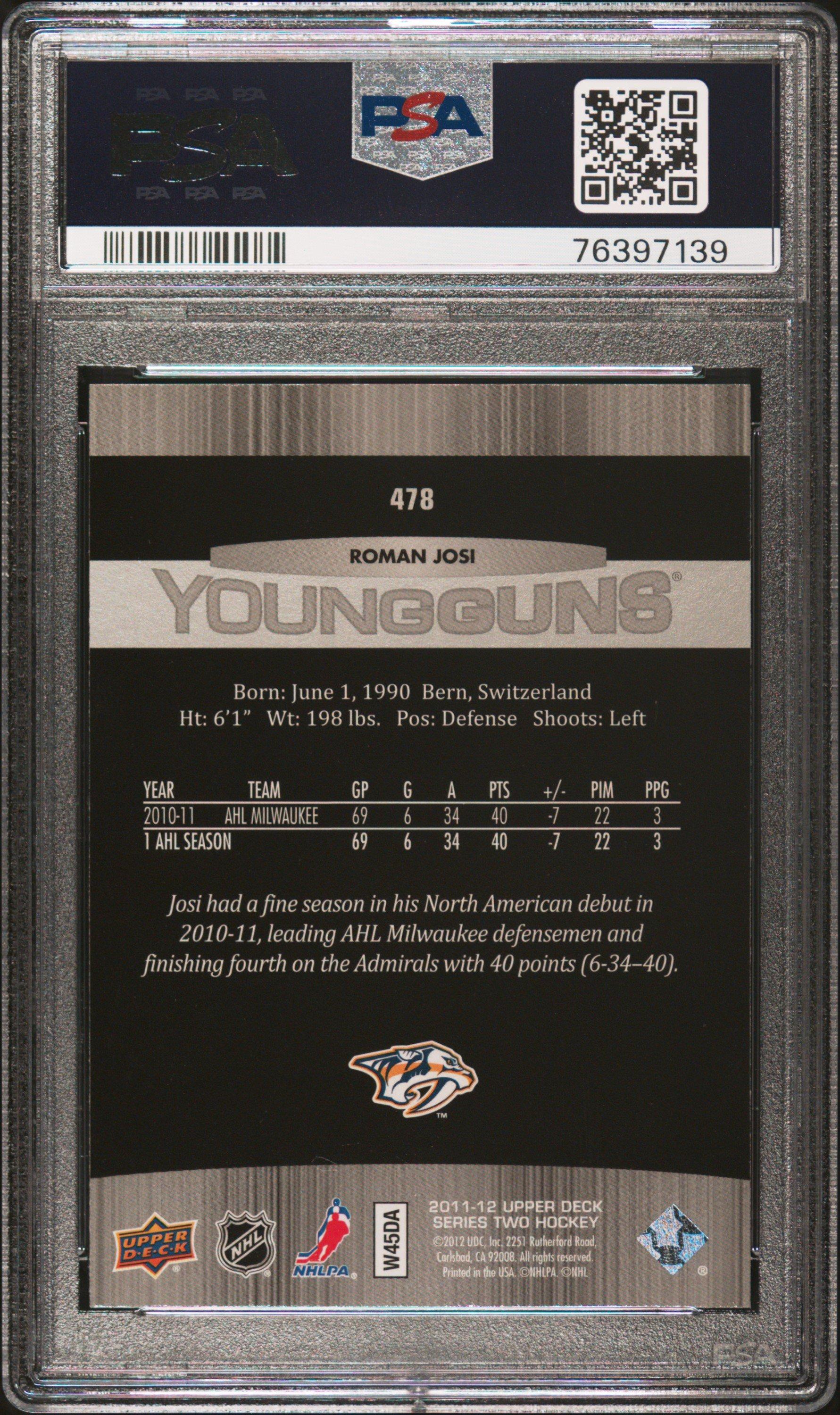 2011 Upper Deck 478 Roman Josi PSA 10