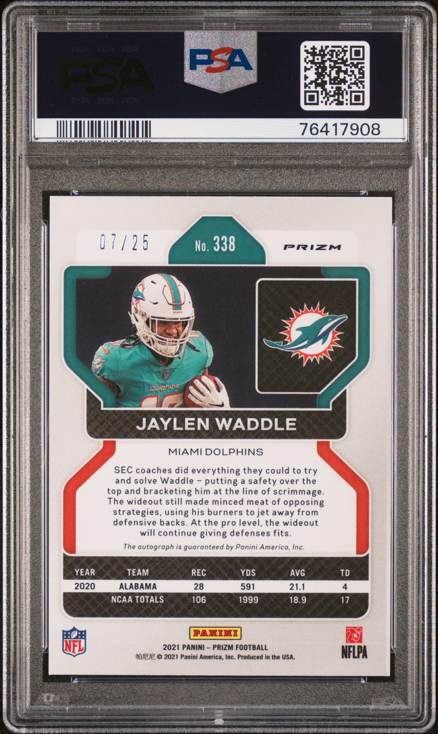 2021 Panini Prizm 338 Jaylen Waddle Autograph-blue Shimmer PSA 10